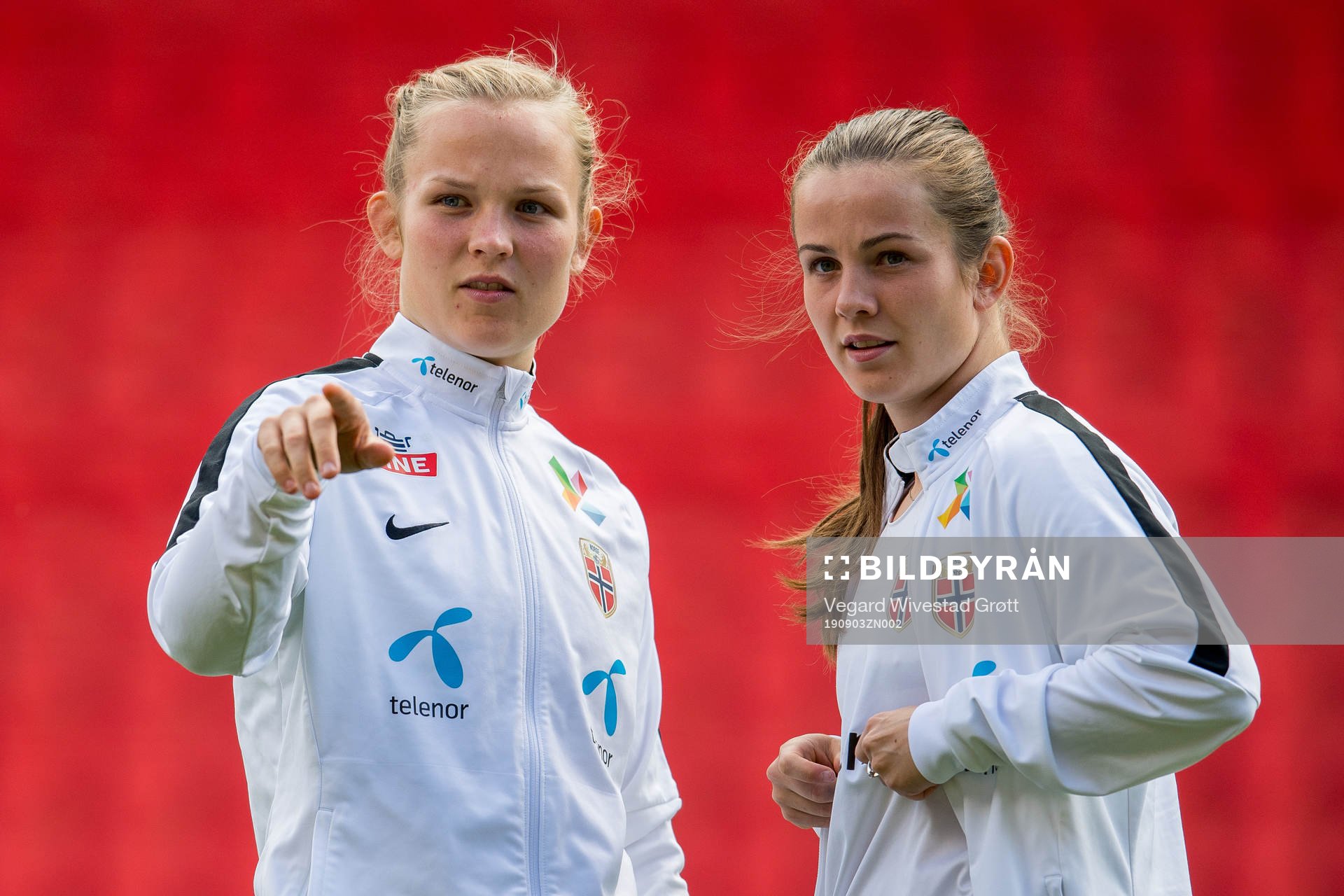 Goalkeeper Oda Maria Hove Bogstad and Tuva Hansen of Norway