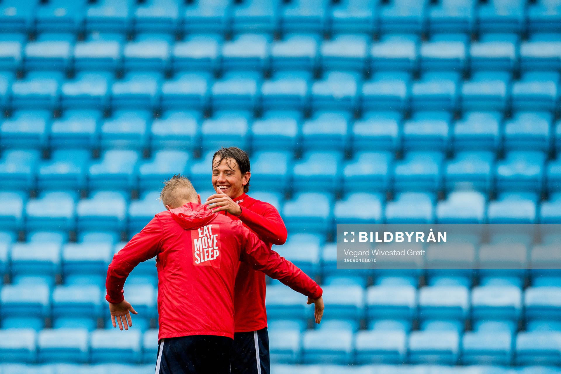 Erling Braut Haaland and Sander Berge of Norway during a training session on September 4, 2019 in Oslo.
