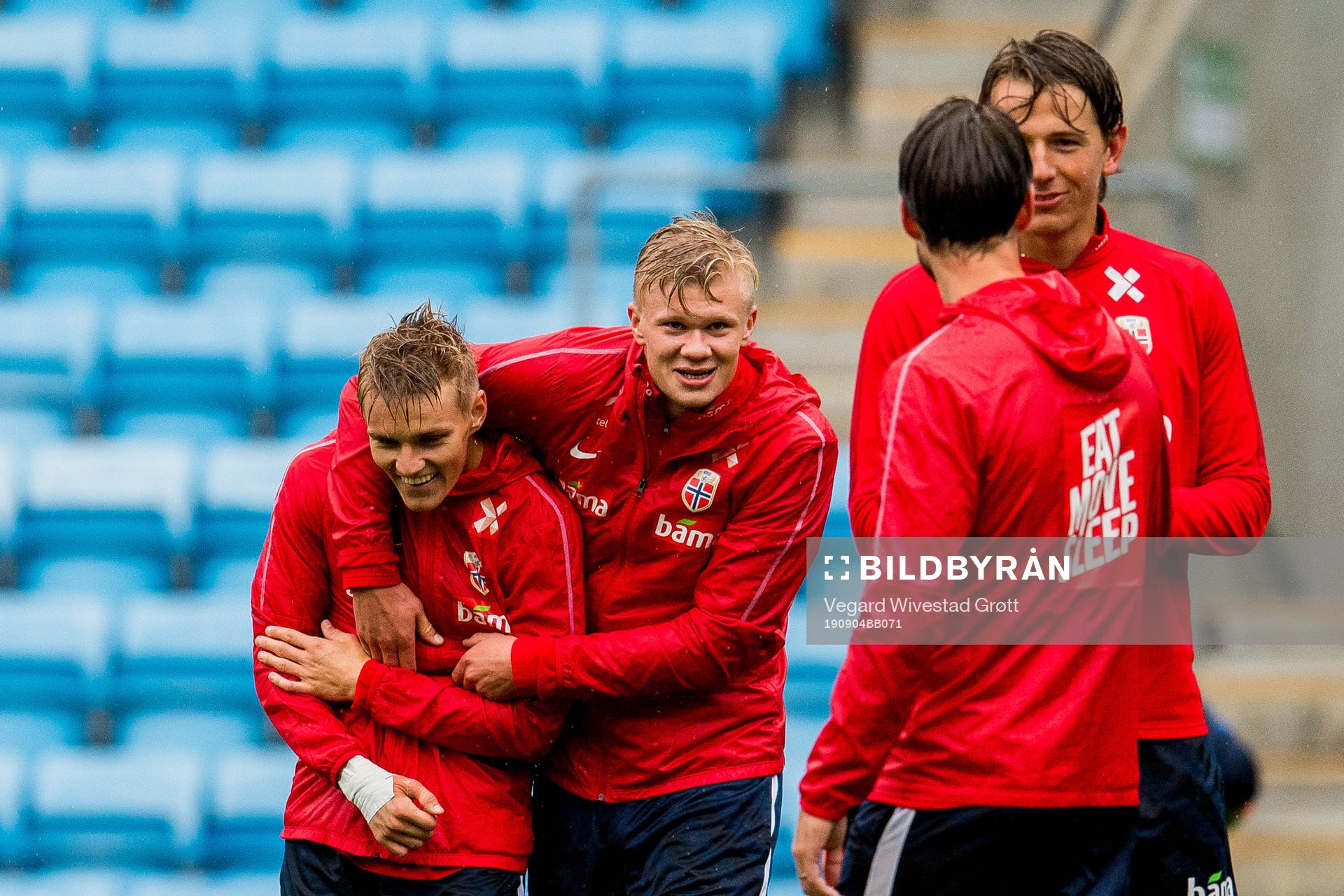 Martin Ødegaard and Erling Braut Haaland of Norway during a training session on September 4, 2019 in Oslo.
