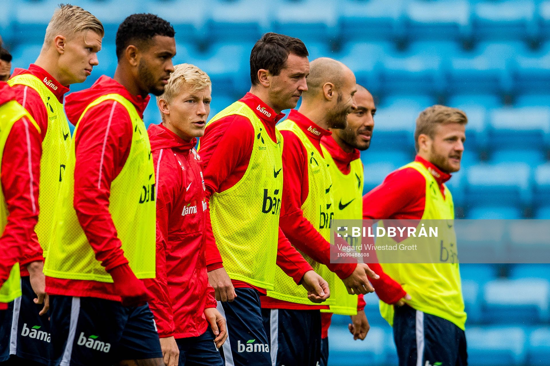Erling Braut Haaland, Joshua King, Birger Meling and Even Hovland of Norway during a training session on September 4, 2019 in Oslo.