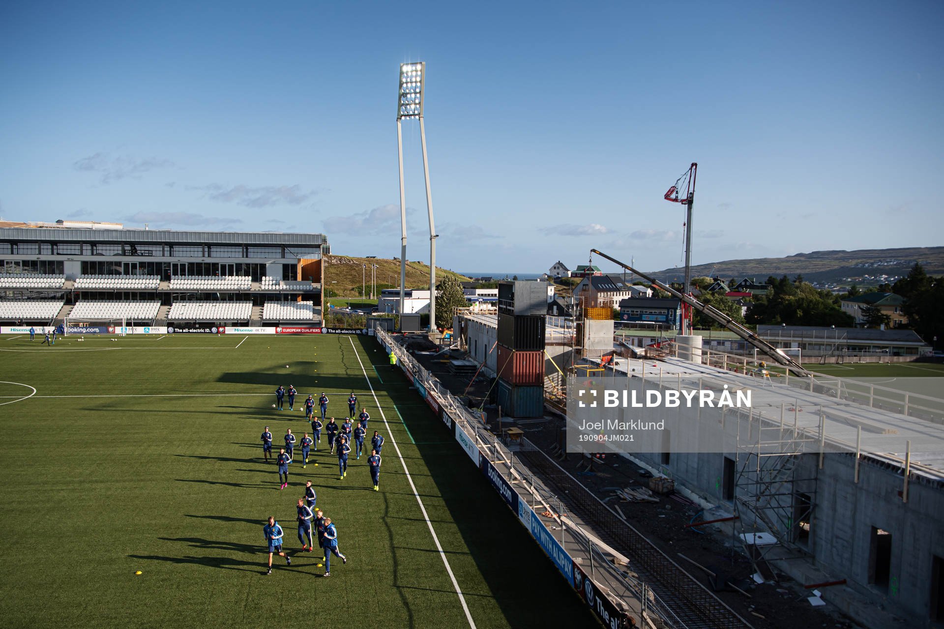 Players of the Swedish national football team warm up