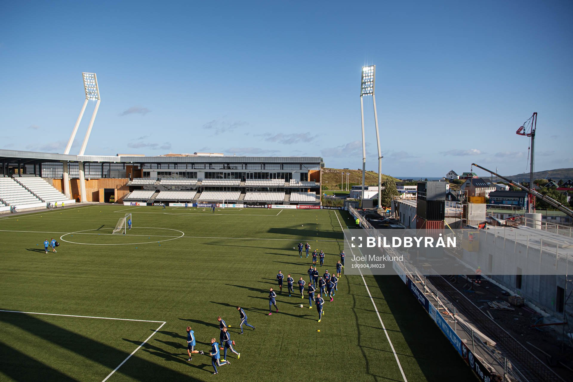 Players of the Swedish national football team warm up