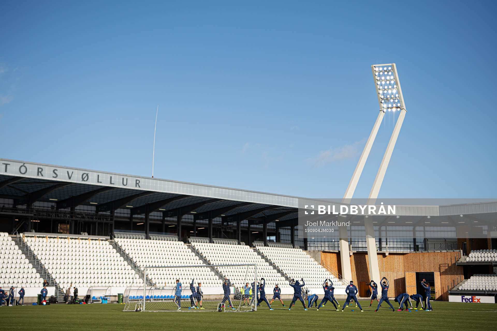 Players of the Swedish national football team warm up