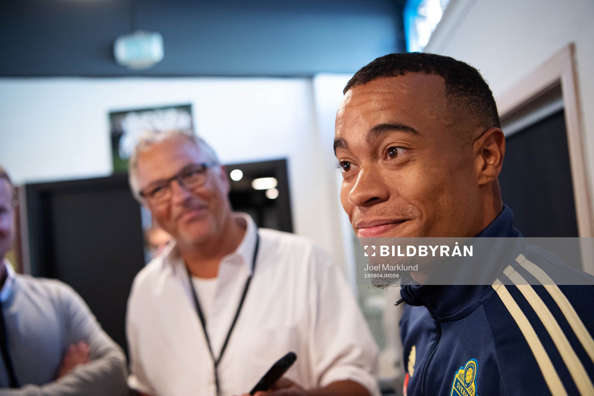 Robin Quaison of the Swedish national football team during a mixed zone session on September 4, 2019 in Torshavn.
