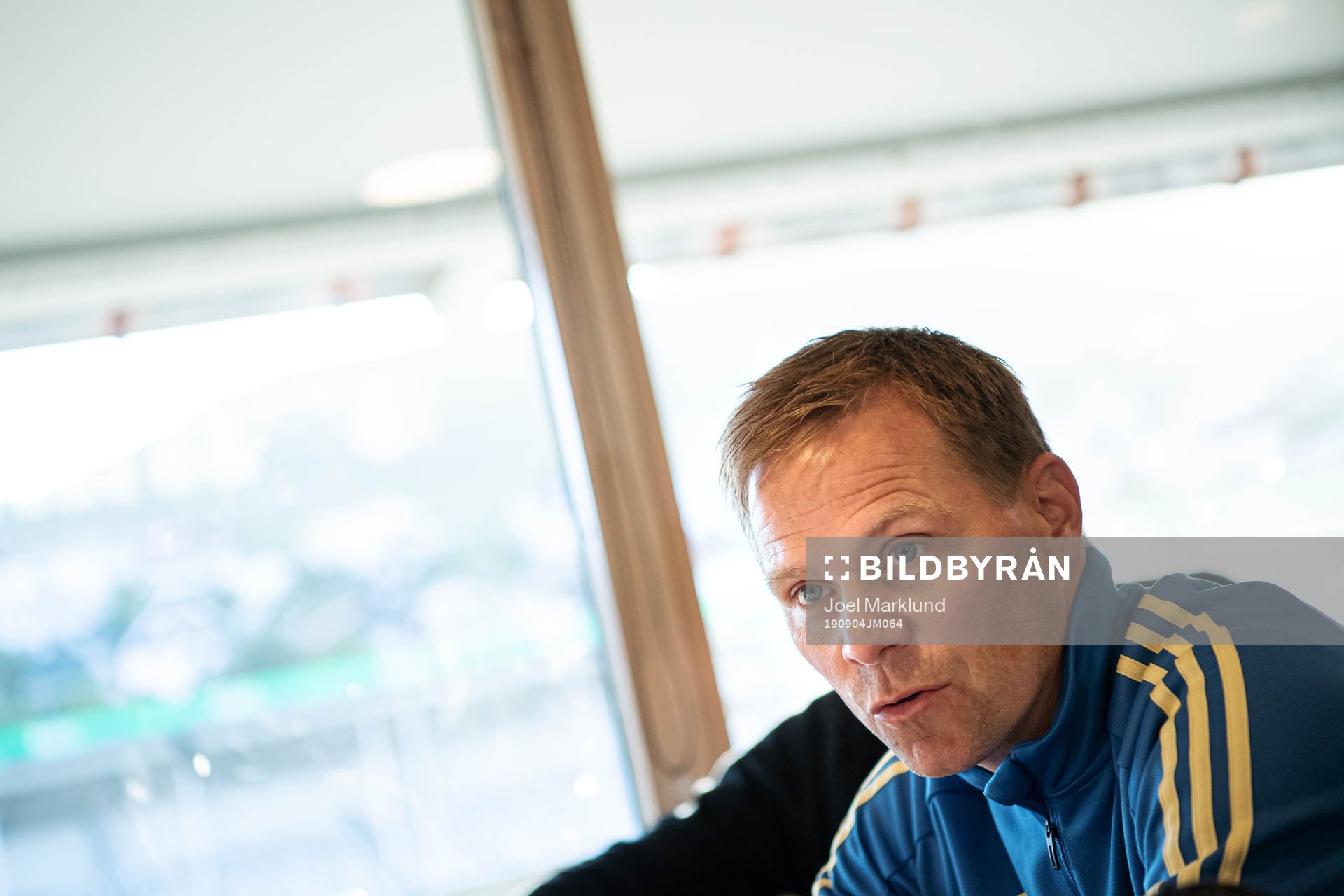 Scout Roger Sandberg of the Swedish national football team during a mixed zone session on September 4, 2019 in Torshavn.