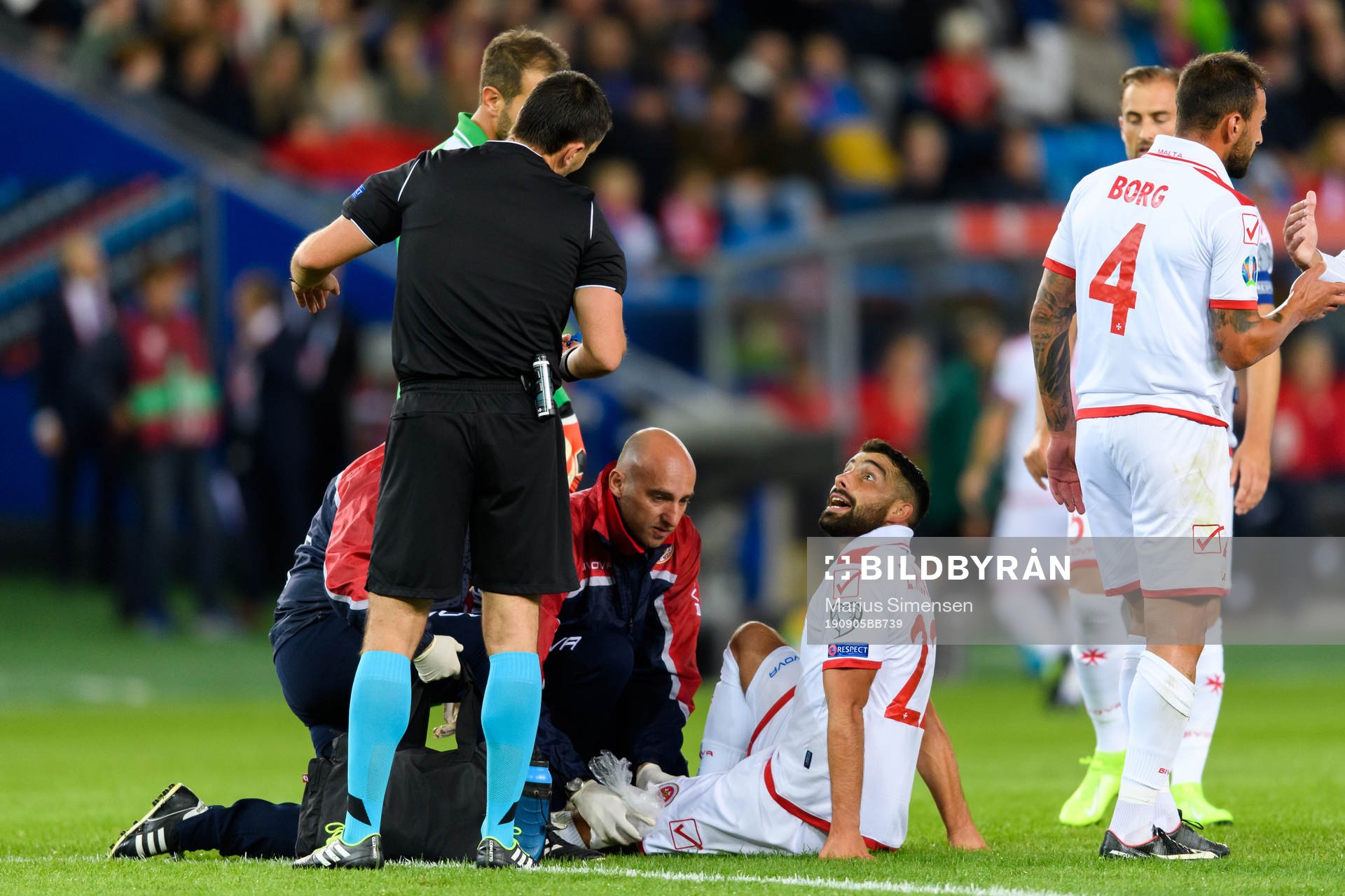 Zach Muscat of Malta receives medical attention