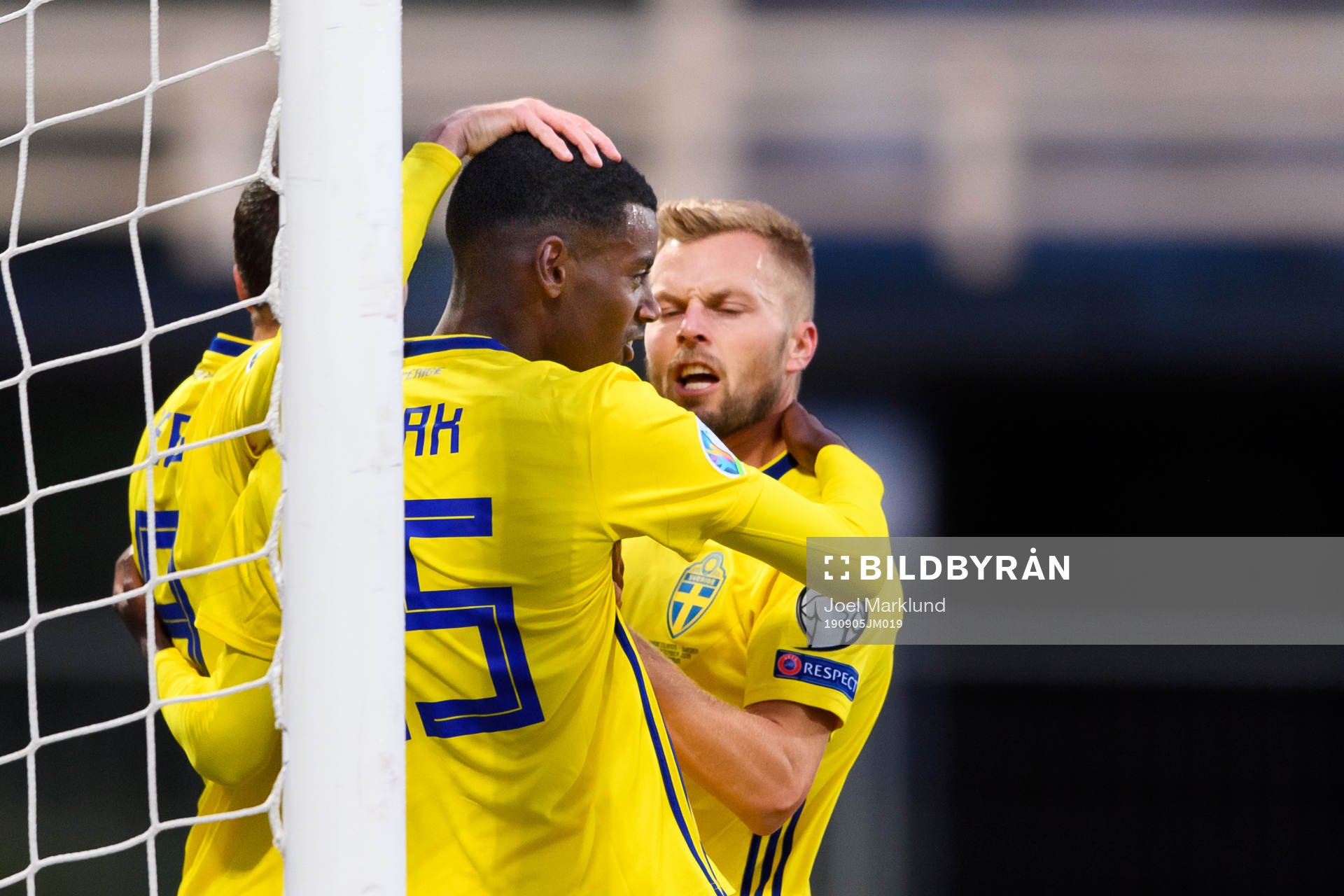 Marcus Berg, Alexander Isak and Sebastian Larsson of Sweden