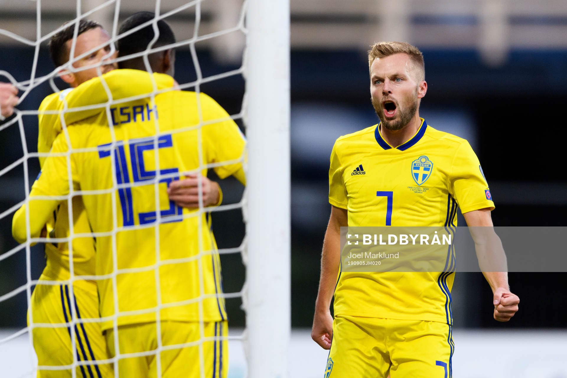 Marcus Berg, Alexander Isak and Sebastian Larsson of Sweden