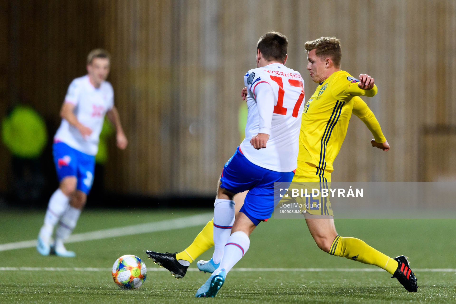 Arni Frederiksberg of Faroe Islands and Emil Krafth of