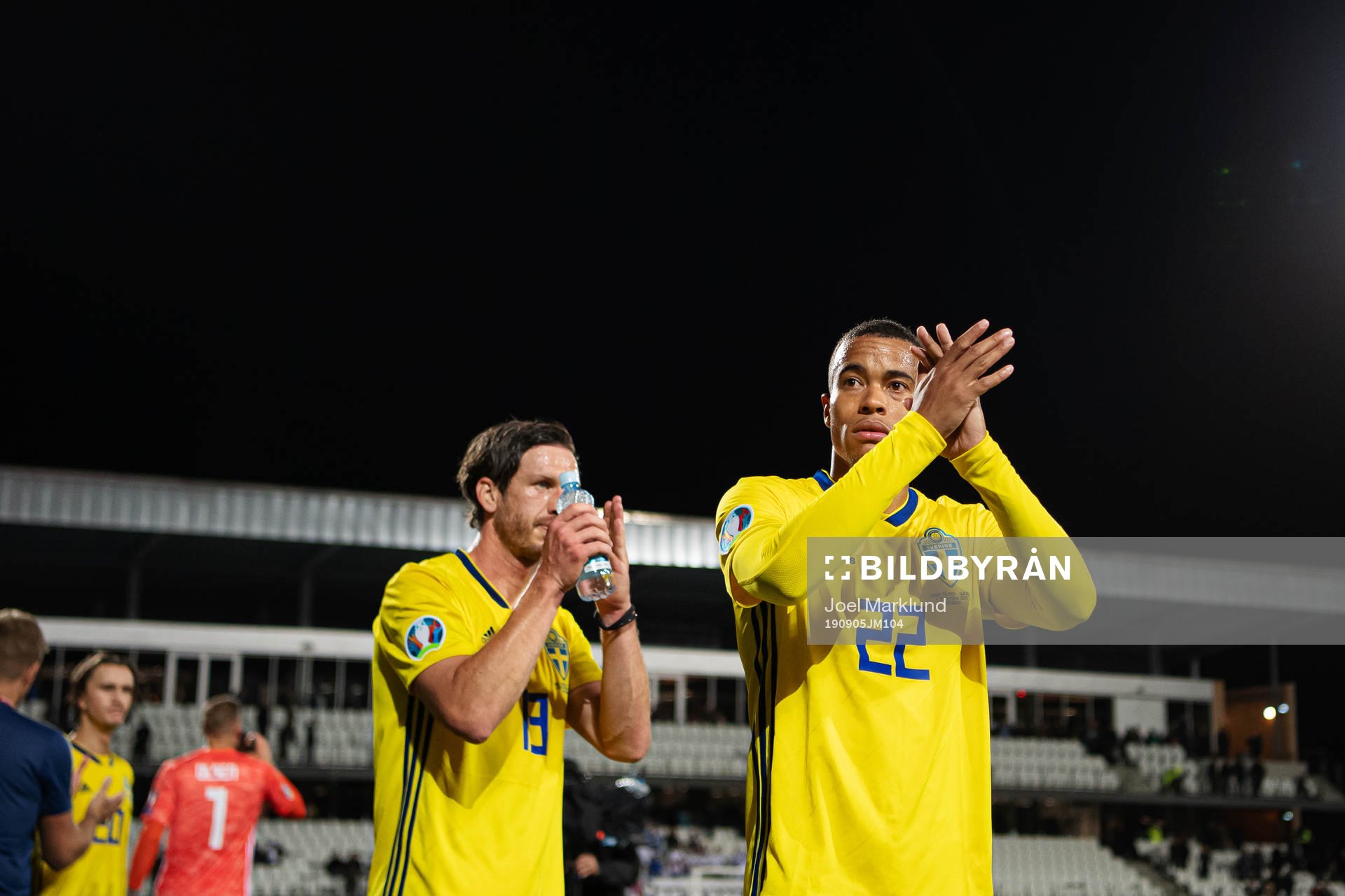 Gustav Svensson and Robin Quaison of Sweden celebrate