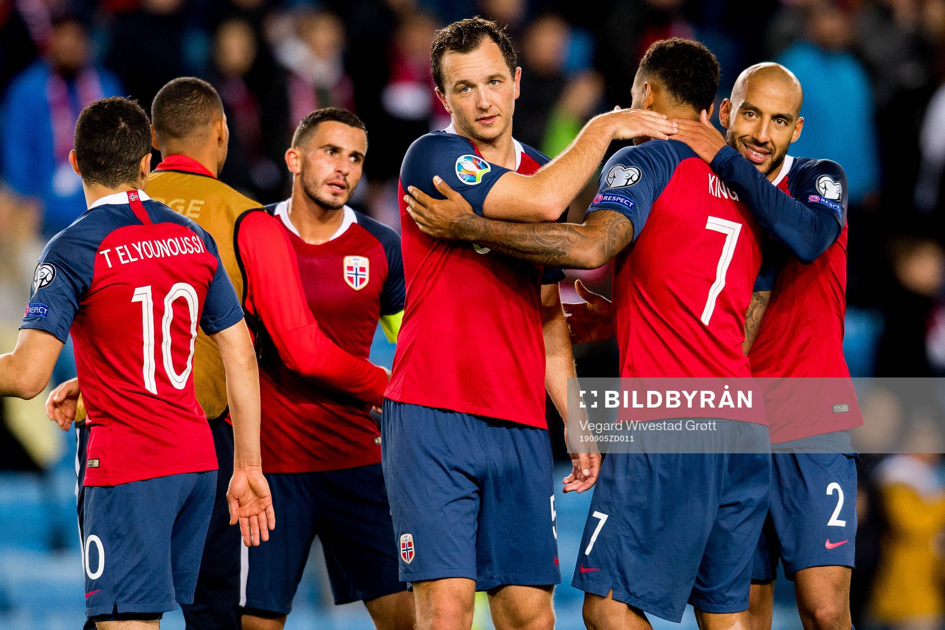 Even Hovland, Joshua King and Haitam Aleesami of Norway