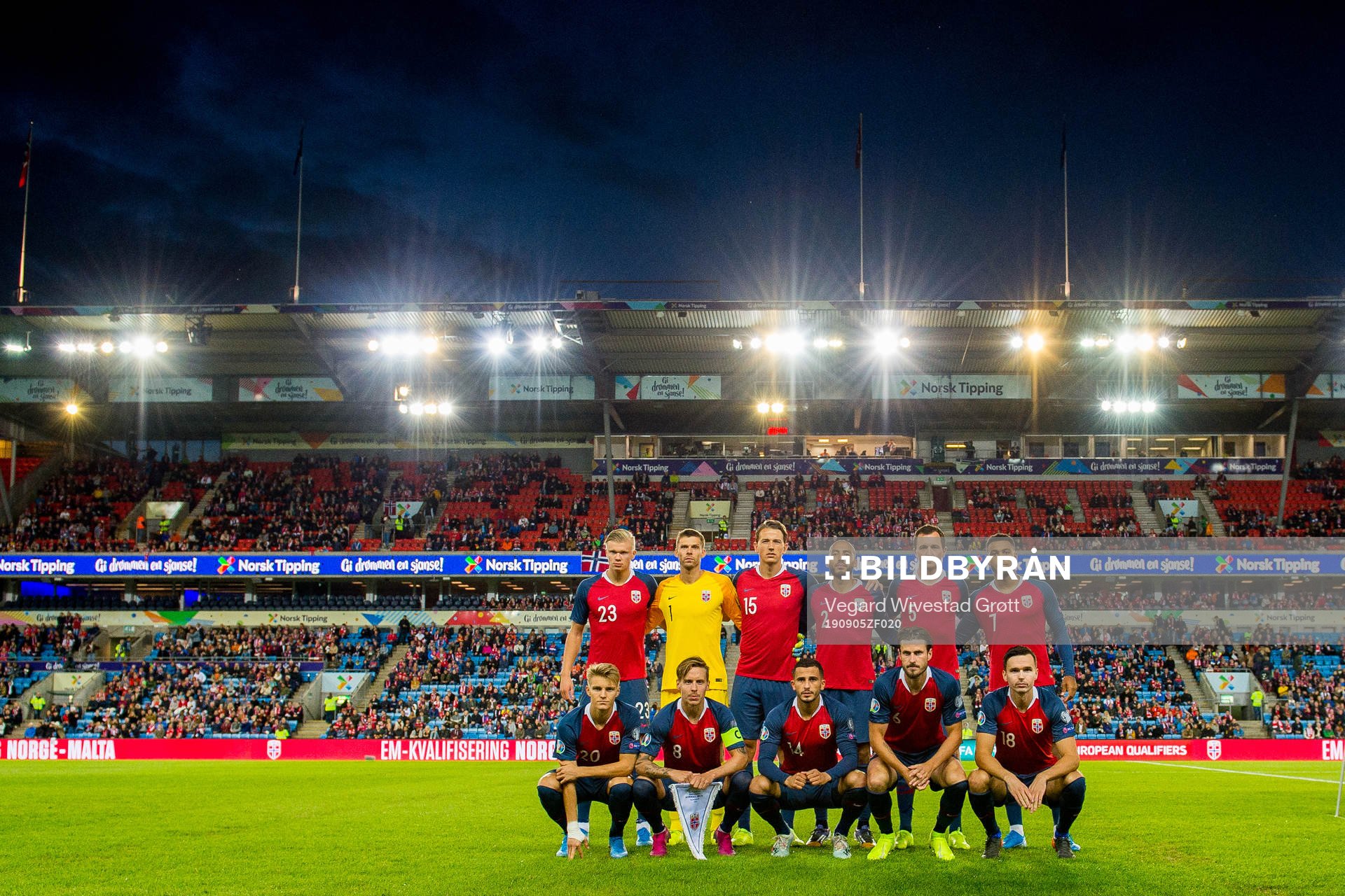 Erling Braut Haaland (2nd row), goalkeeper Rune Almenning