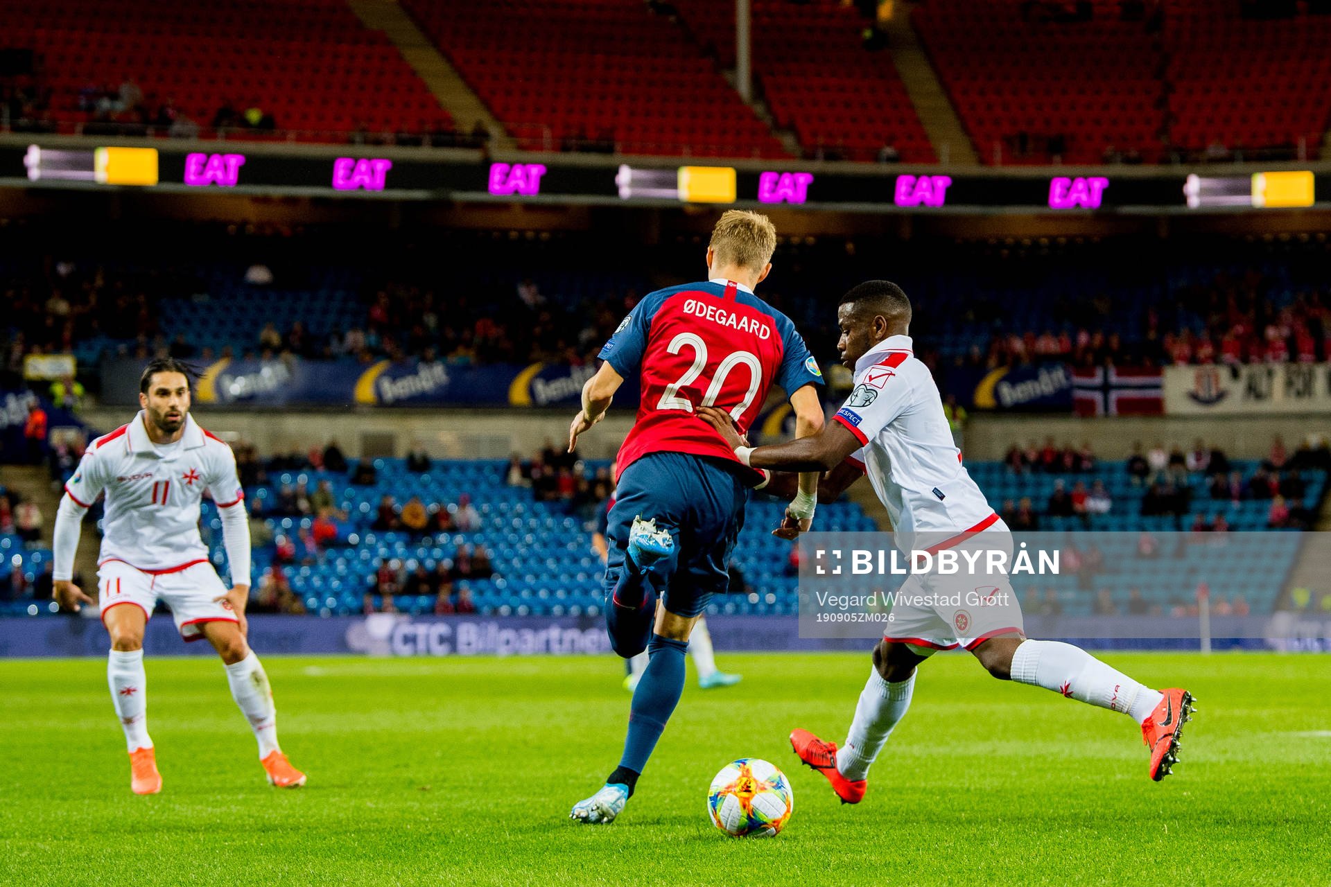 Martin Ødegaard of Norway and Joseph Mbong of Malta