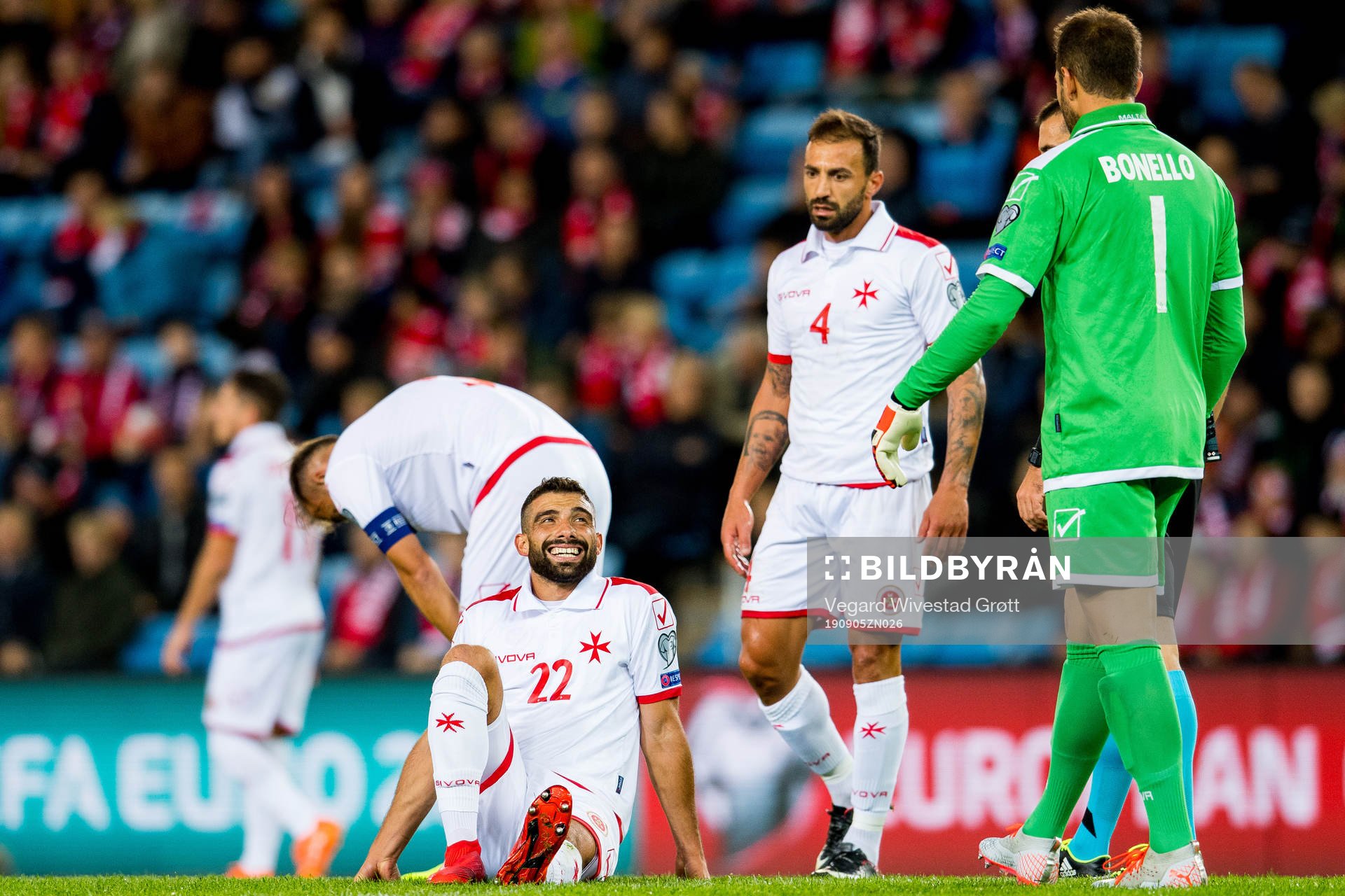 Zach Muscat of Malta with an injury