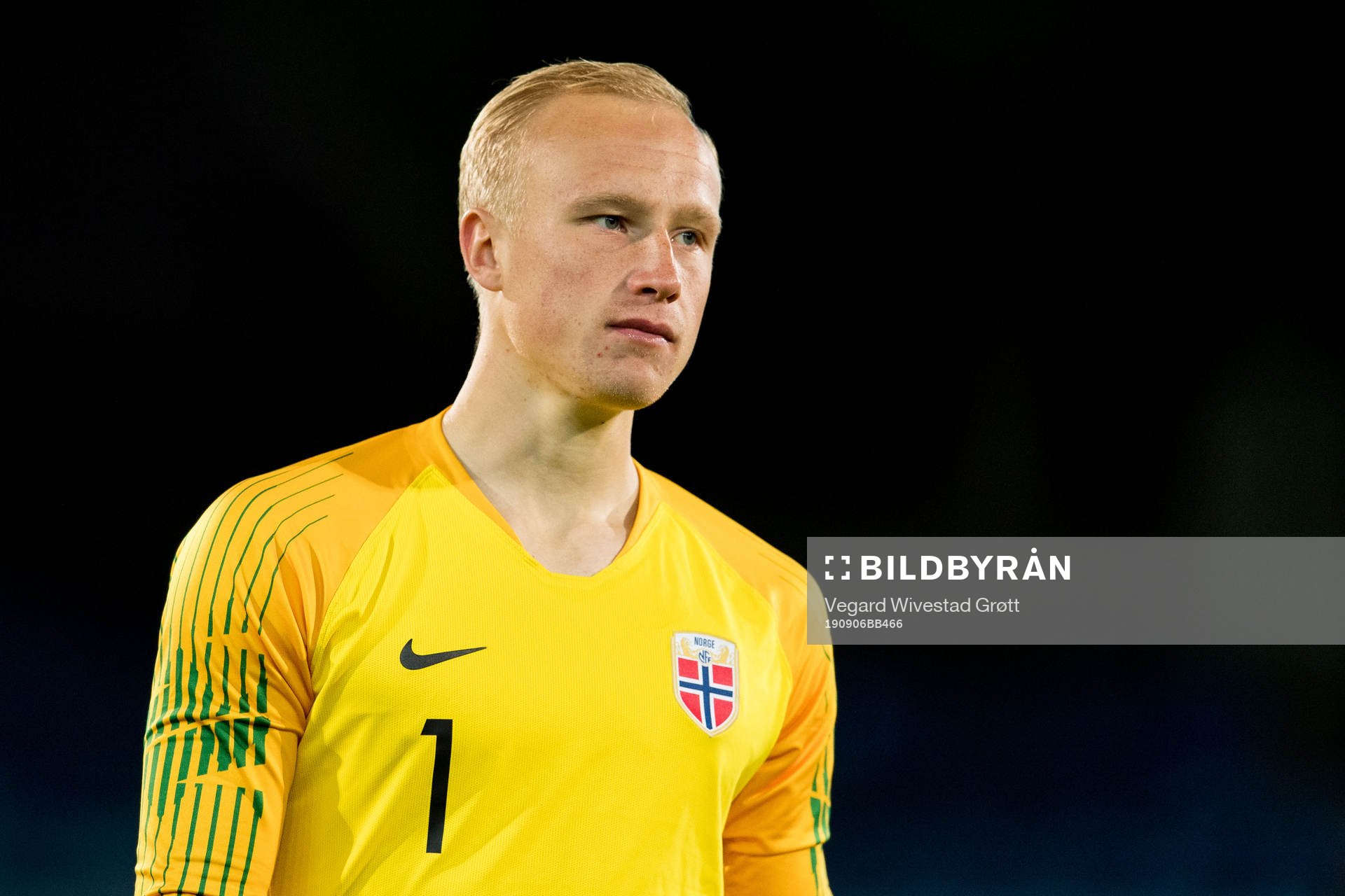 Goalkeeper Julian Faye Lund of Norway after the UEFA European Under-21 Qualifier football match between Norway and Cyprus on September 6, 2019 in Drammen.