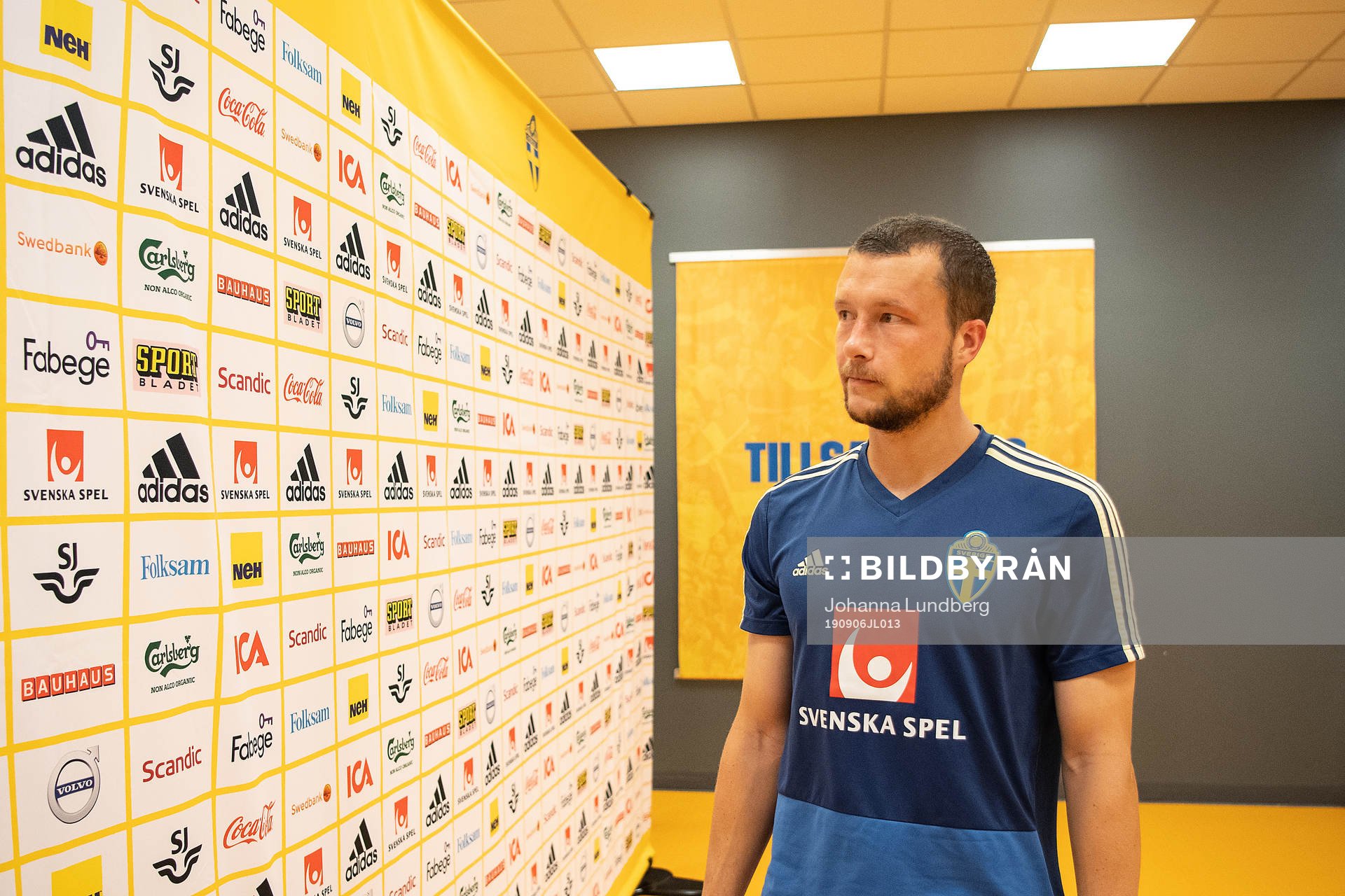 Jakob Johansson of the Swedish national football team in the mixed zone on September 6, 2019 in Stockholm.