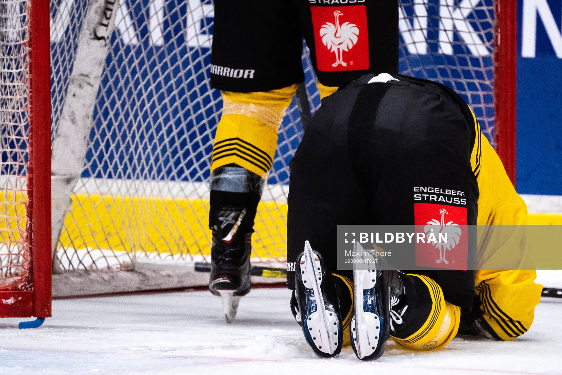 Riley Holzapfel of Vienna Capitals in pain
