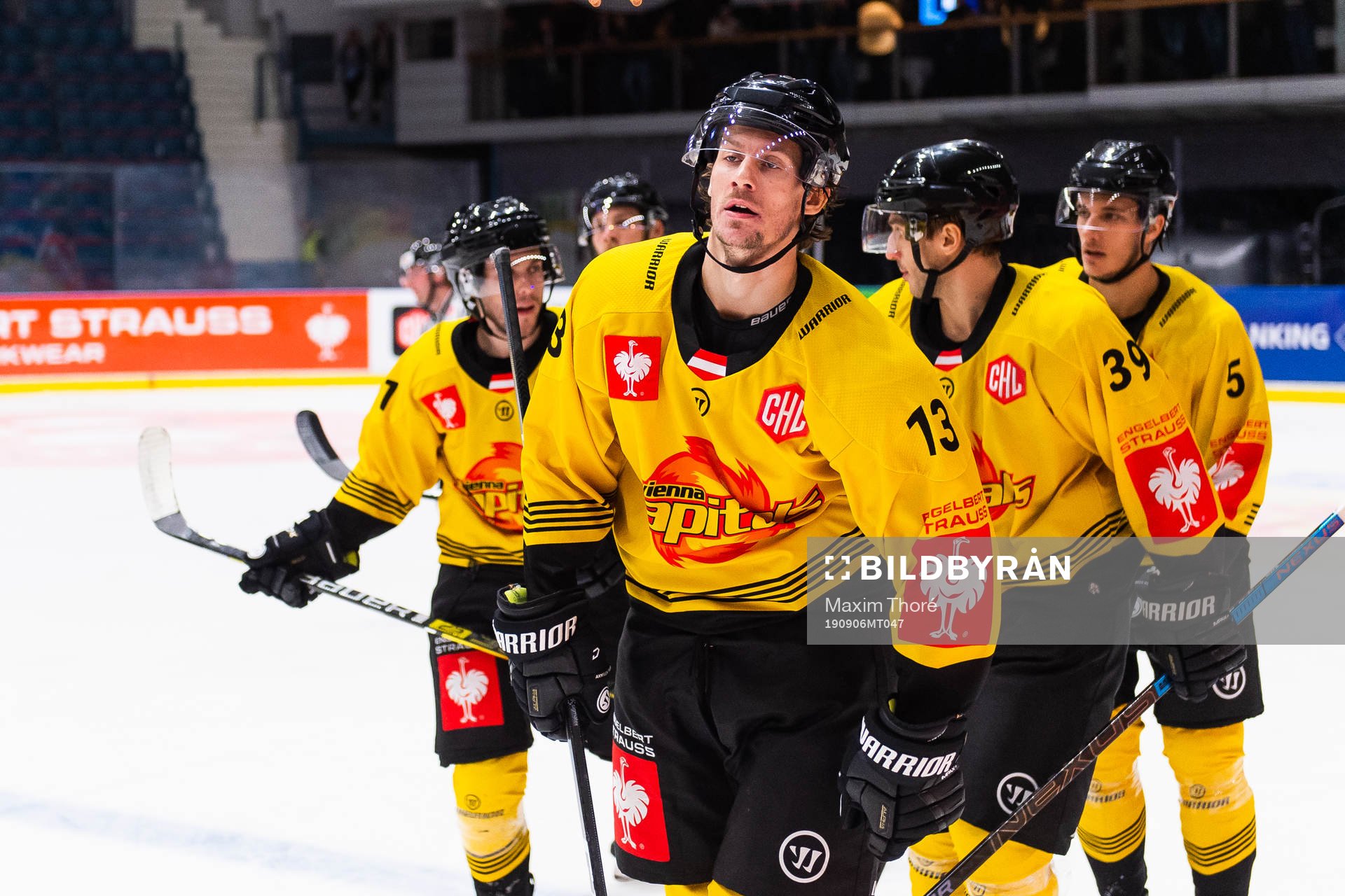 Sondre Olden of Vienna Capitals celebrates