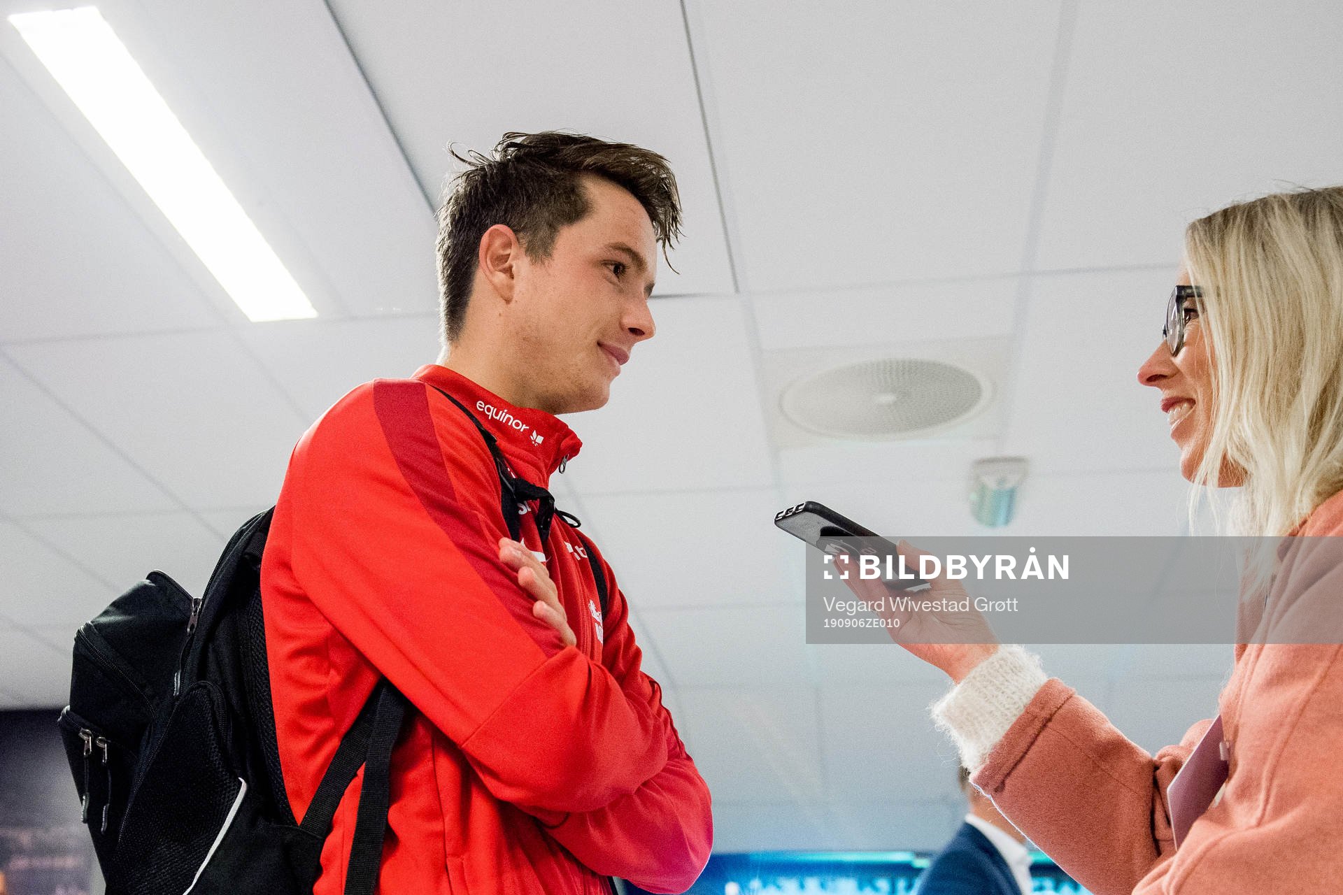 Håkon Evjen of Norway in the mixed zone after the UEFA European Under-21 Qualifier football match between Norway and Cyprus on September 6, 2019 in Drammen.