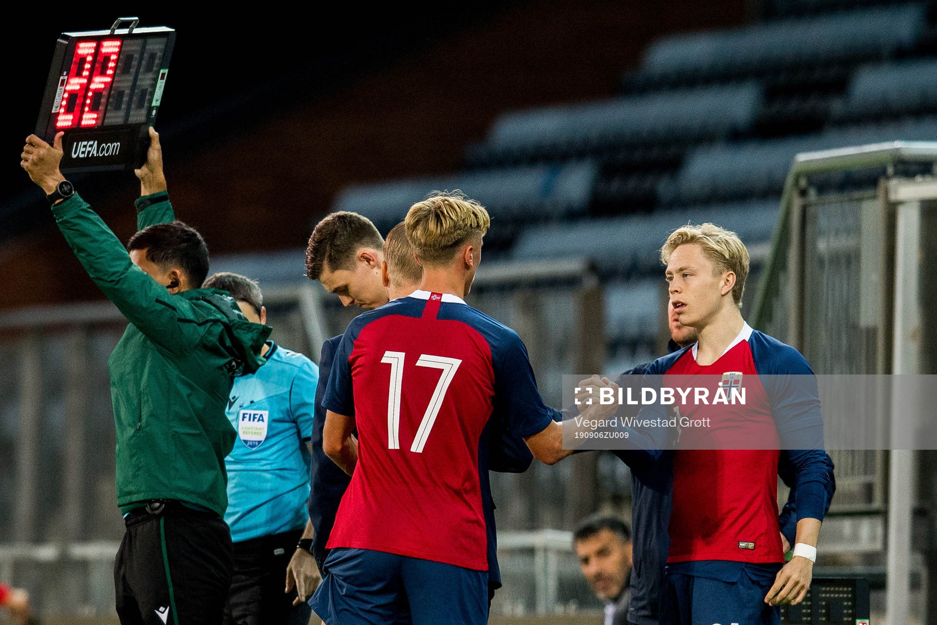 Dennis Johnsen of Norway is being substituted with Ola