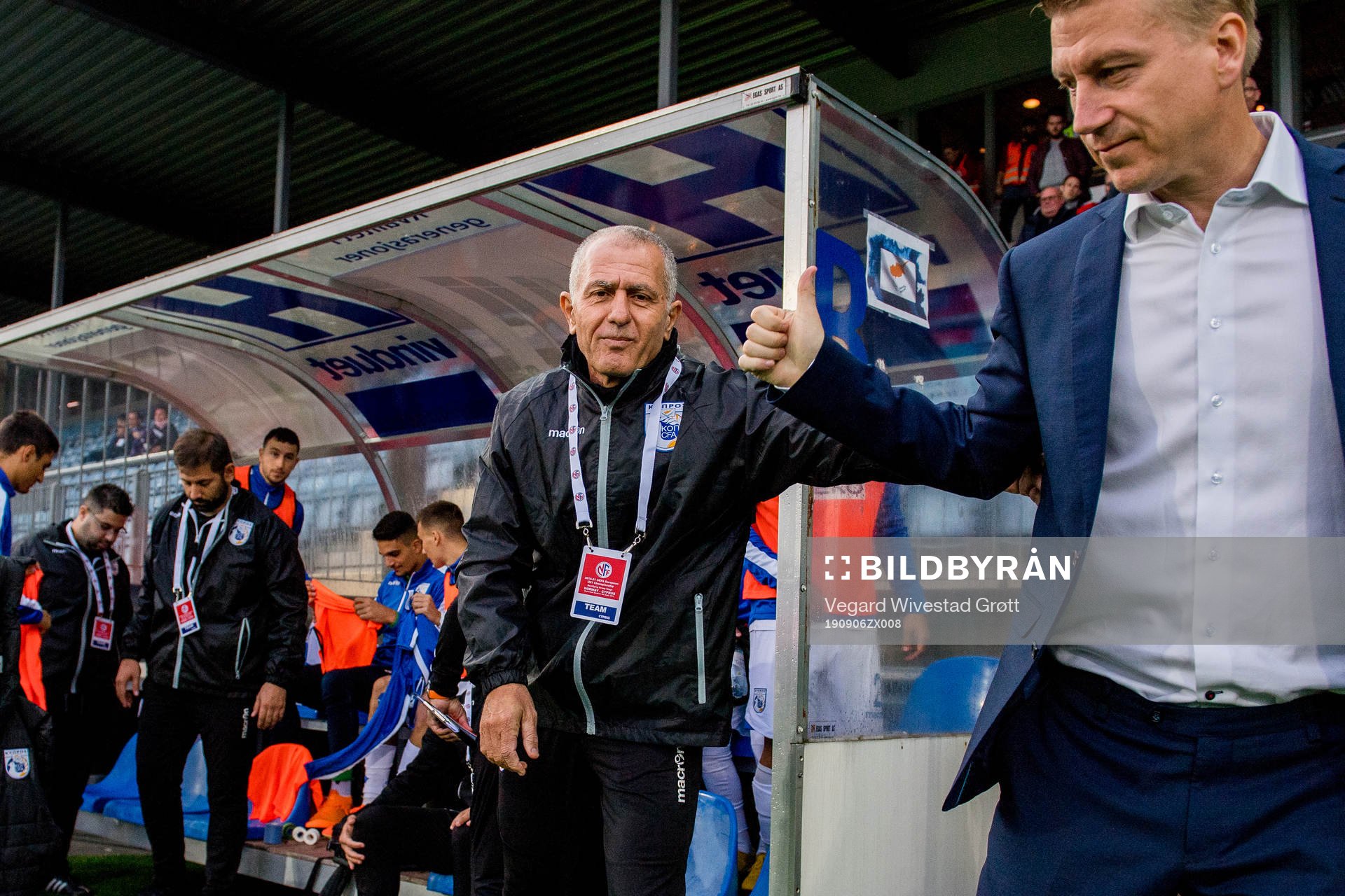 Nicos Andronicou, head coach of Cyprus U21, and Leif Gunnar
