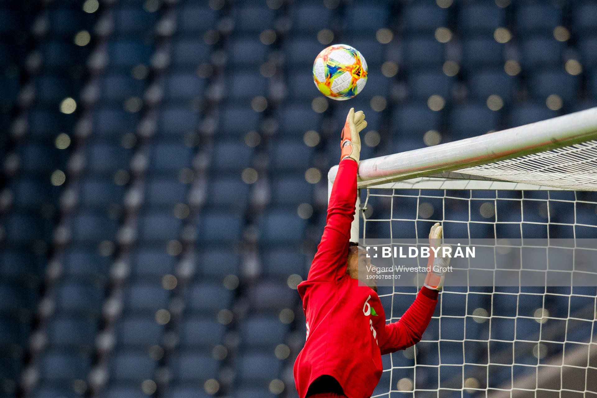 Goalkeeper Sten Grytebust of Norway during a training session on September 7, 2019 in Stockholm.