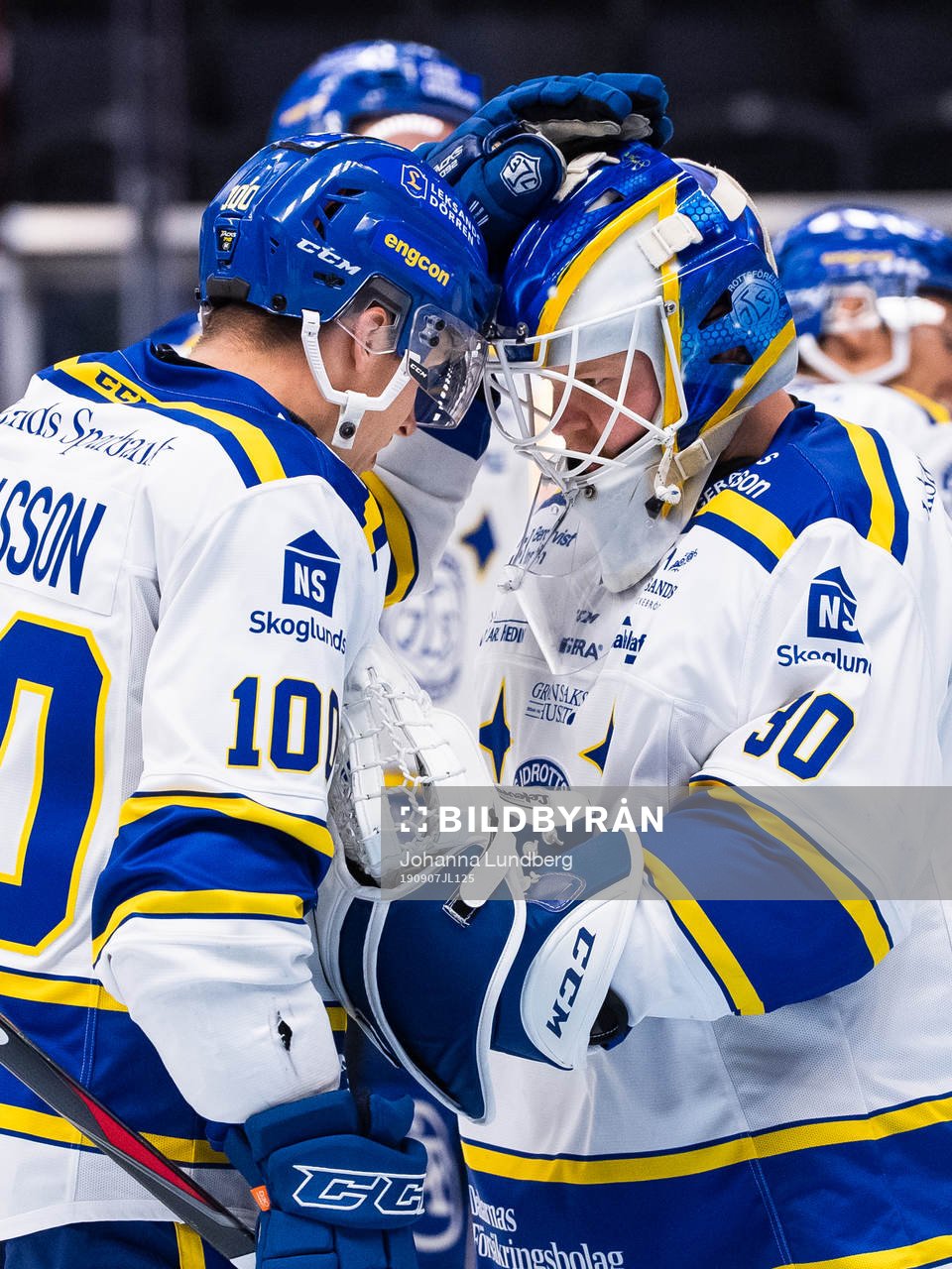 Leksands Martin Karlsson jublar med målvakt Janne Juvonen