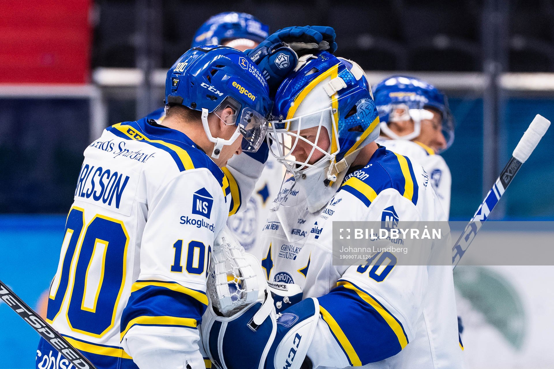 Leksands Martin Karlsson jublar med målvakt Janne Juvonen