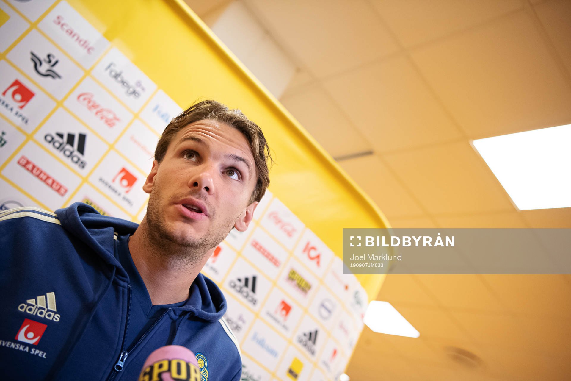 Albin Ekdal of the Swedish national football team during a mixed zone session on September 7, 2019 in Stockholm.