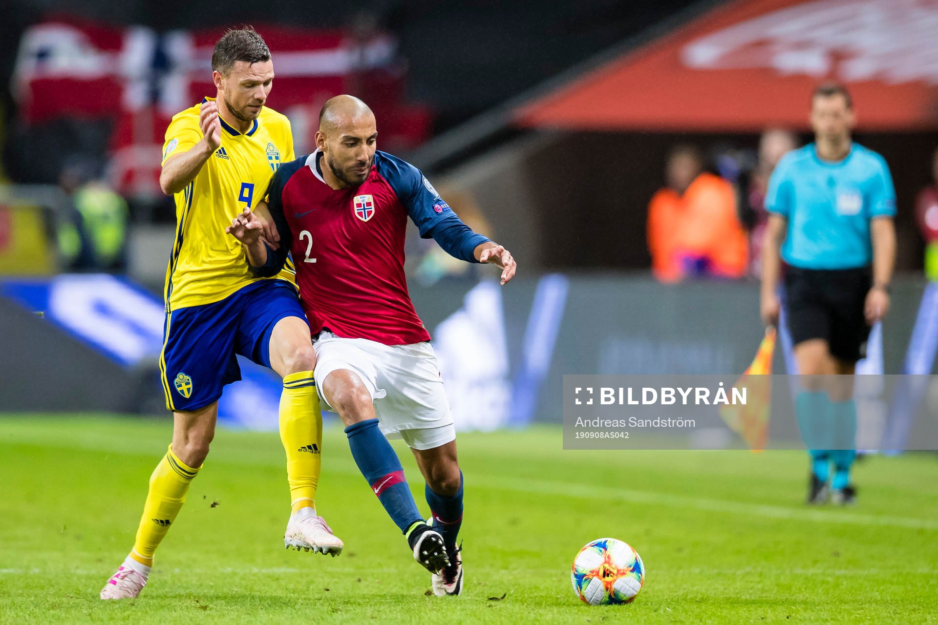 Marcus Berg of Sweden battles for the ball with Haitam