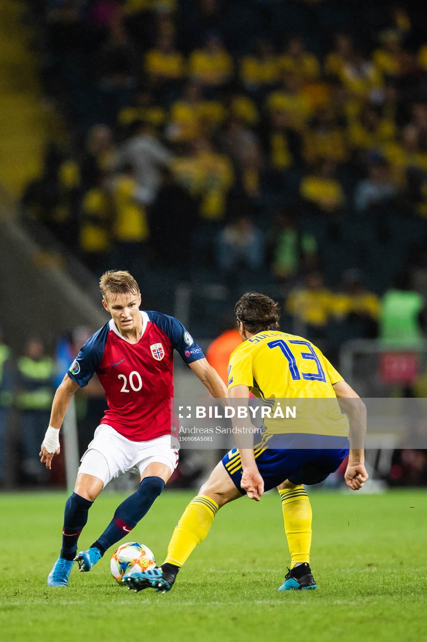 Martin Ødegaard of Norway against Gustav Svensson of Sweden