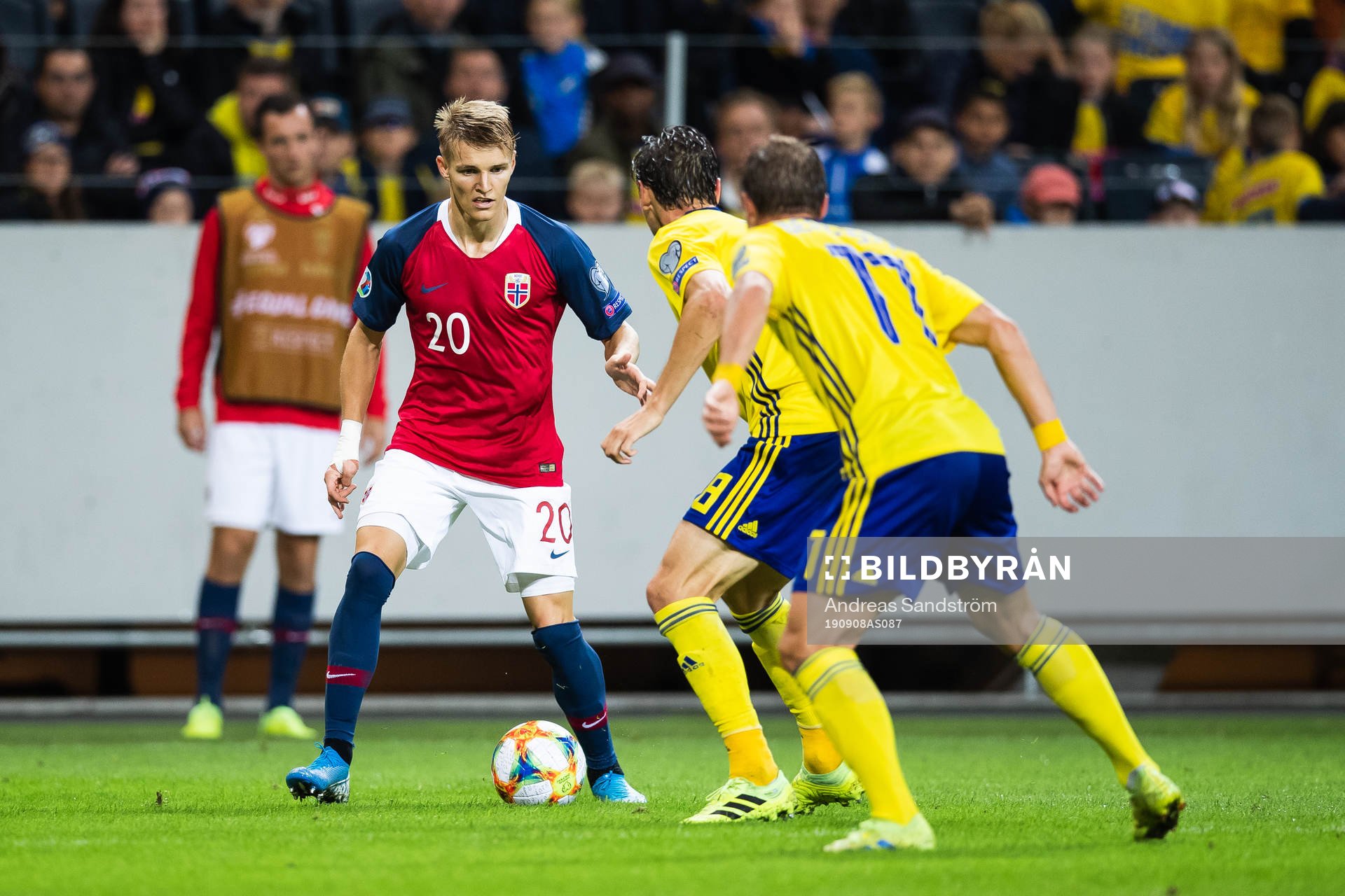 Martin Ødegaard of Norway against Albin Ekdal and Pierre