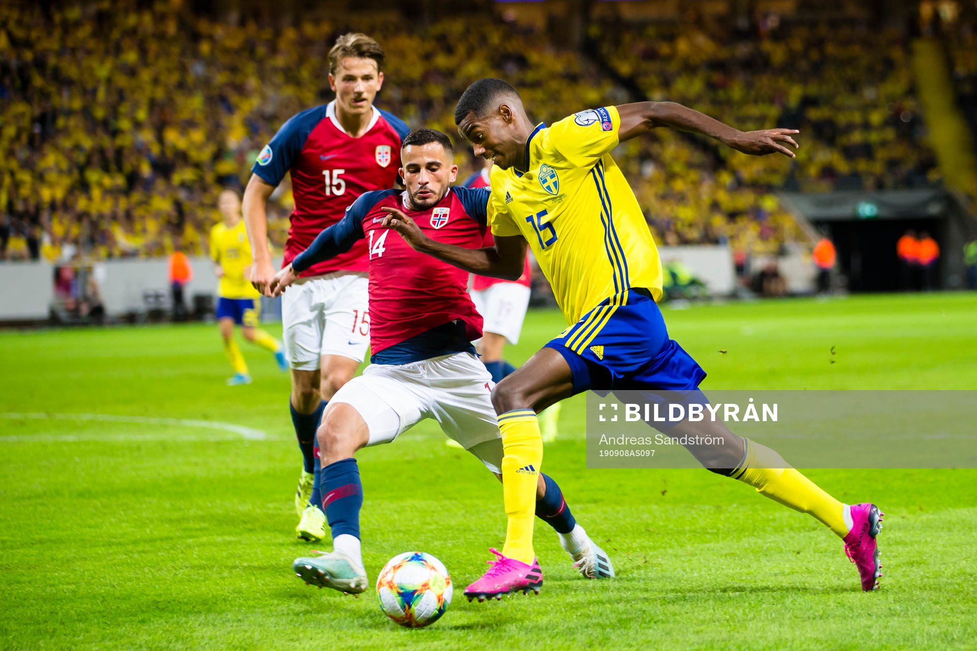 Alexander Isak of Sweden battles for the ball with Omar