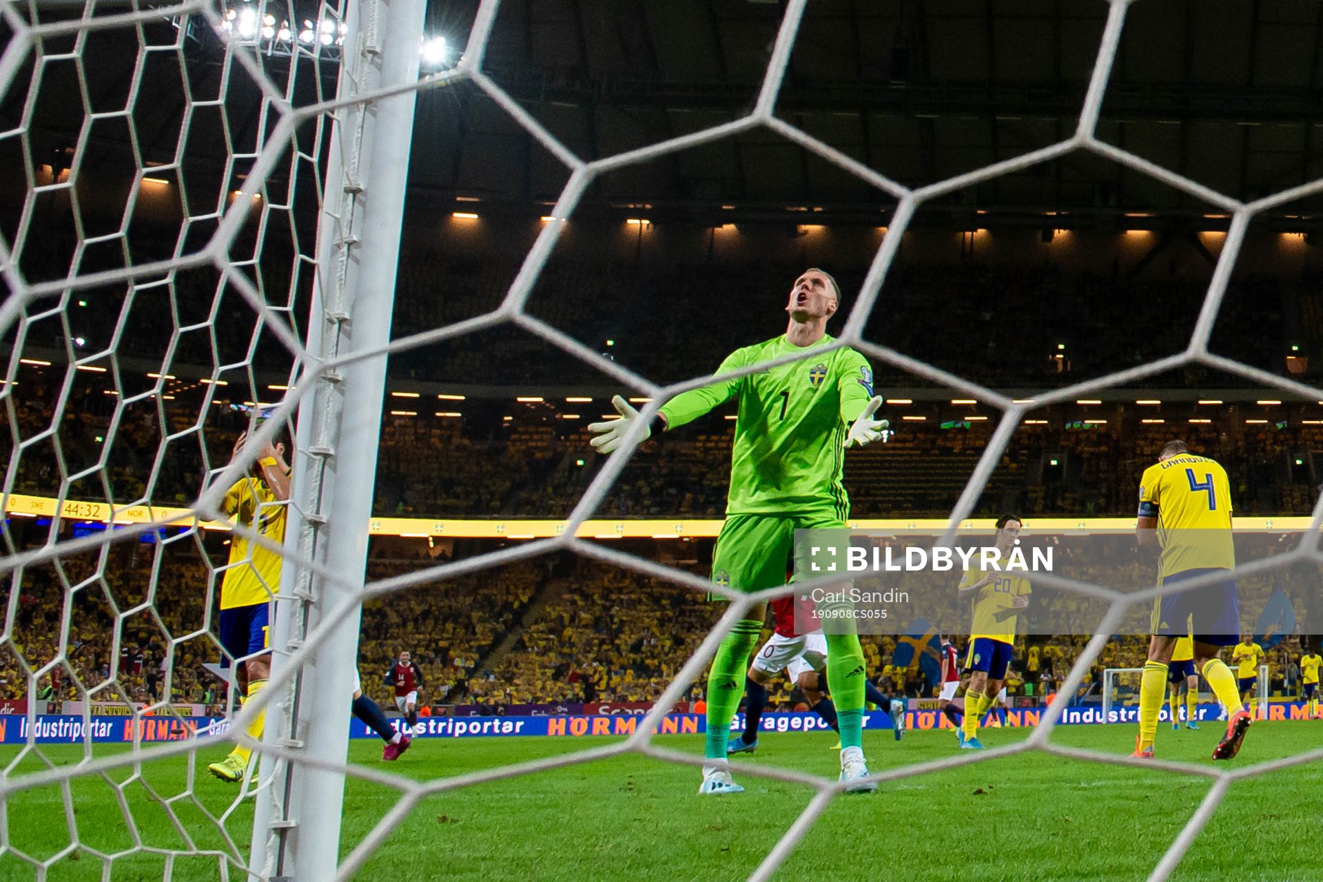Goalkeeper Robin Olsen of Sweden reacts