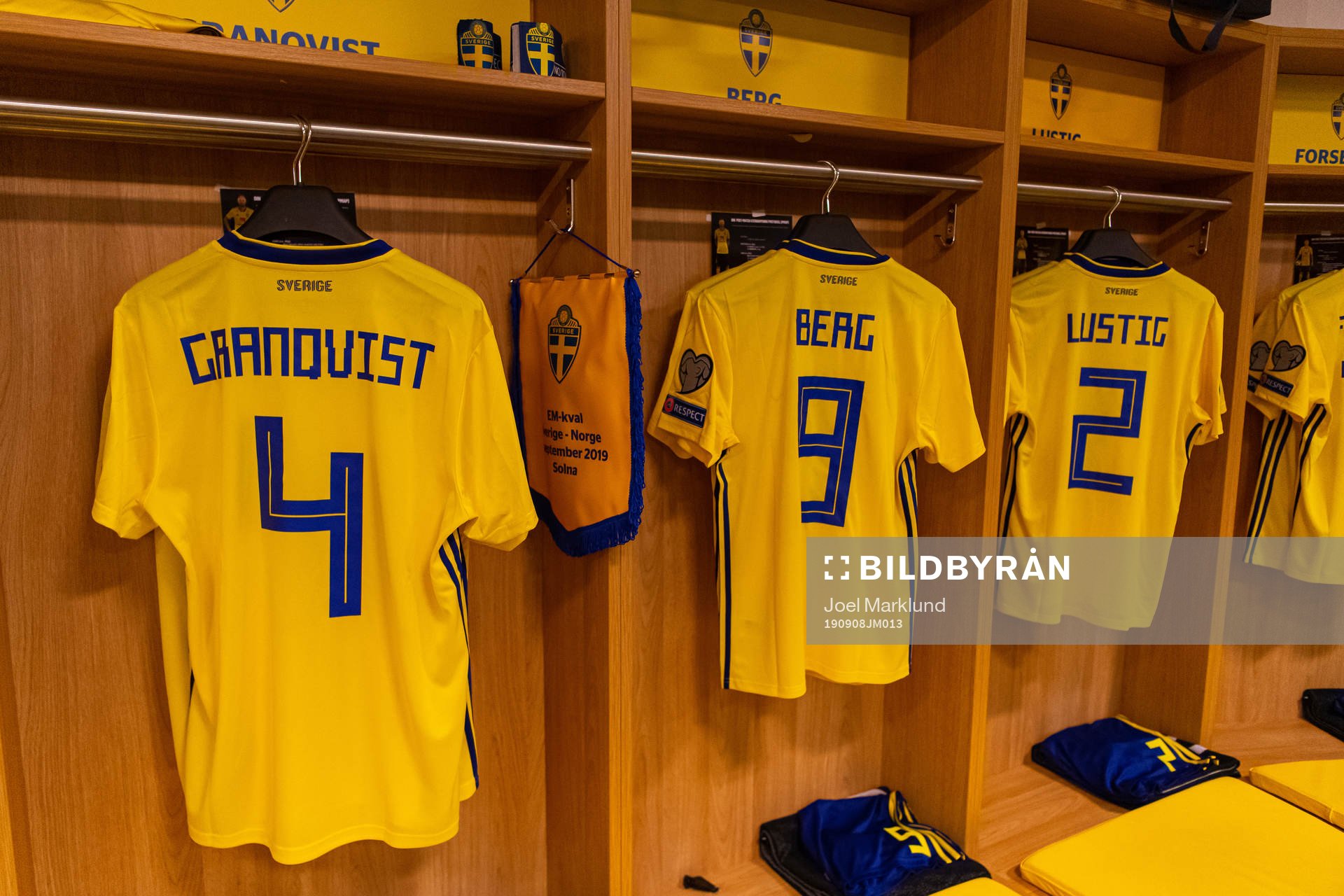 Jerseys of Andreas Granqvist, Marcus Berg and Mikael Lustig