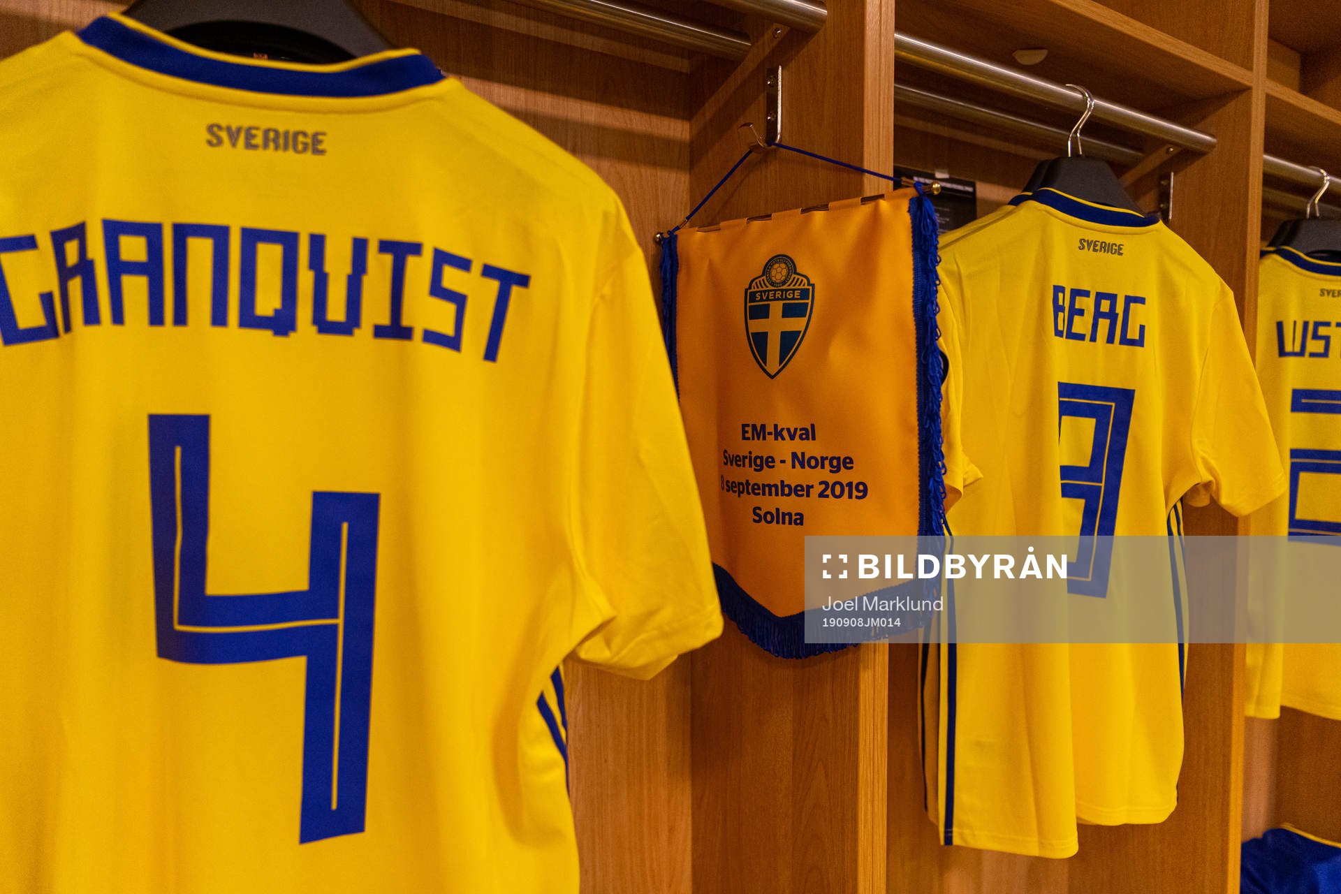 A commemorative banner between jerseys of Andreas Granqvist