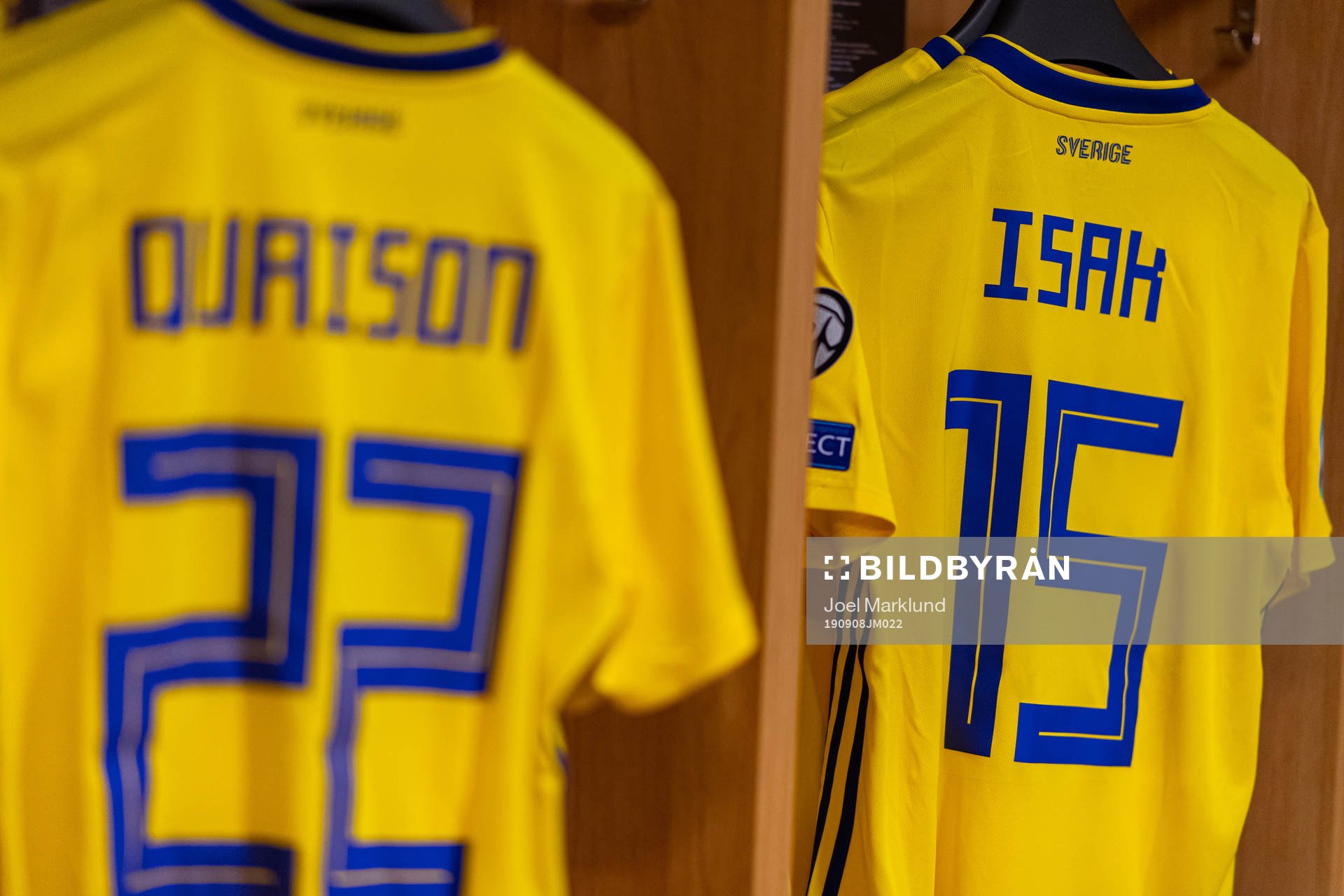 Jerseys of Robin Quaison and Alexander Isak in the Swedish