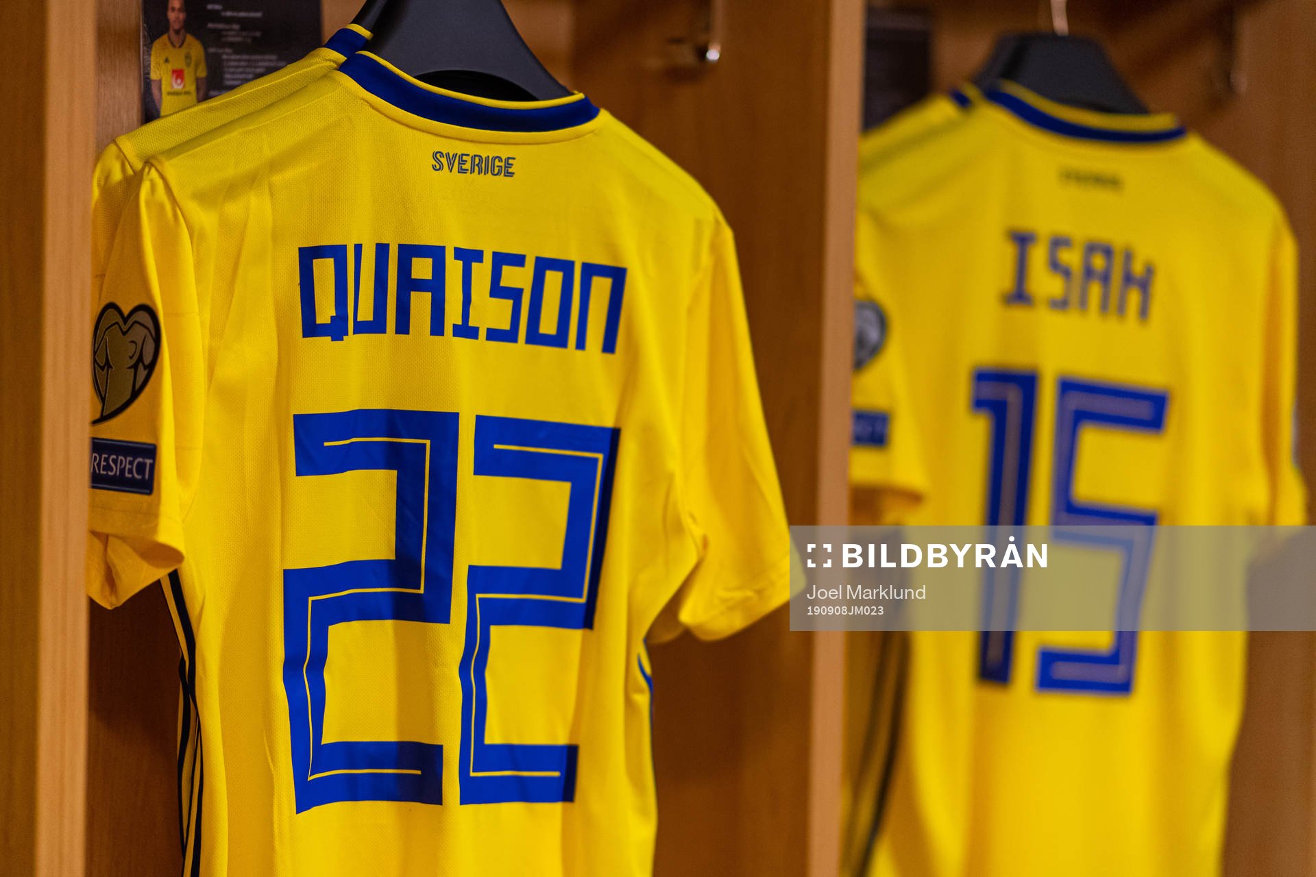 Jerseys of Robin Quaison and Alexander Isak in the Swedish