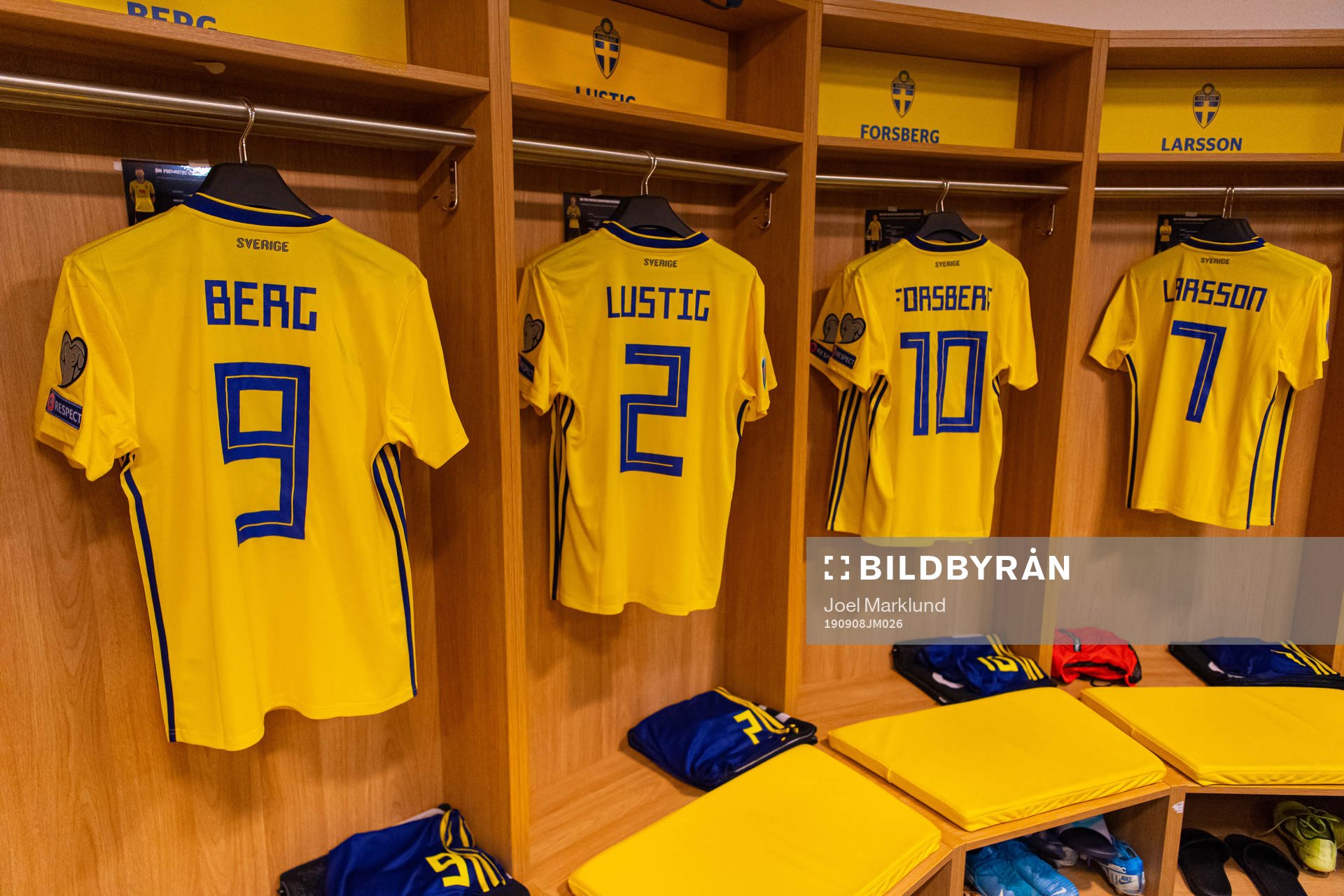 Jerseys of Marcus Berg, Mikael Lustig, Emil Forsberg and