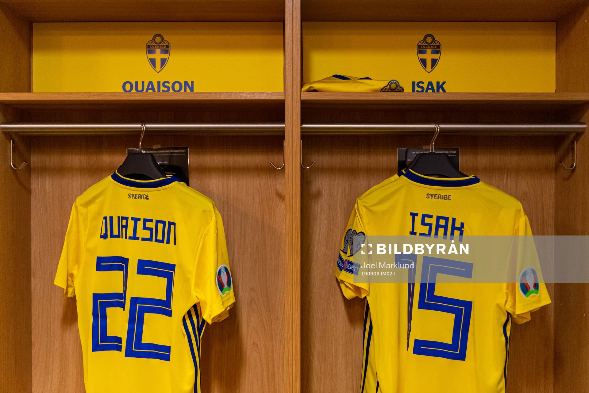 Jerseys of Robin Quaison and Alexander Isak in the Swedish