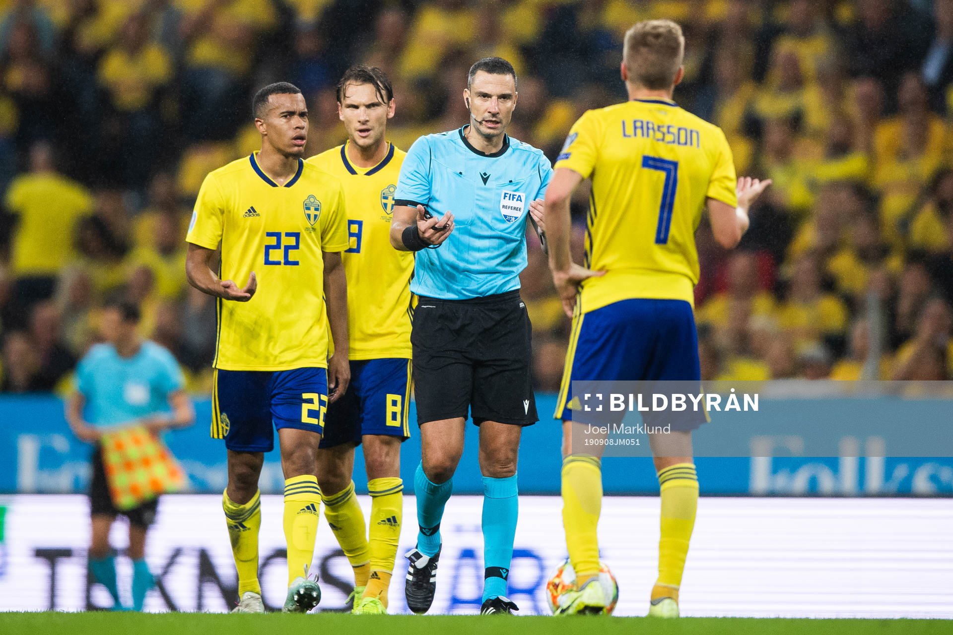 Robin Quaison, Marcus Berg and Sebastian Larsson of Sweden