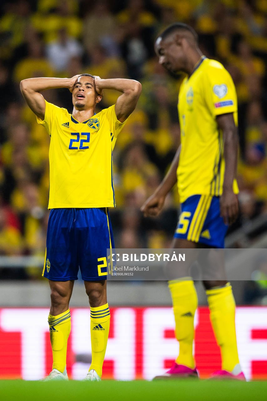 Robin Quaison of Sweden looks dejected