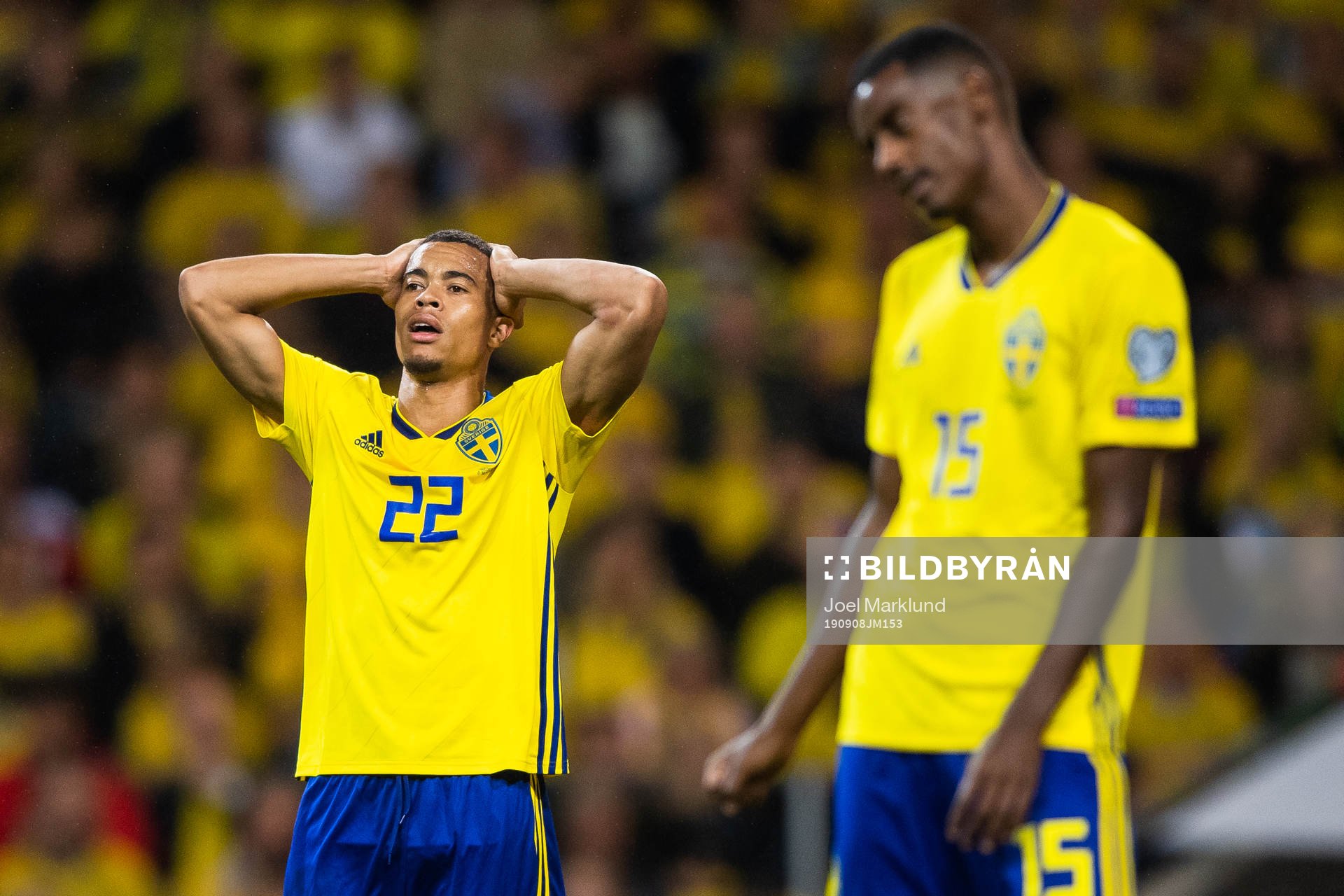 Robin Quaison of Sweden looks dejected