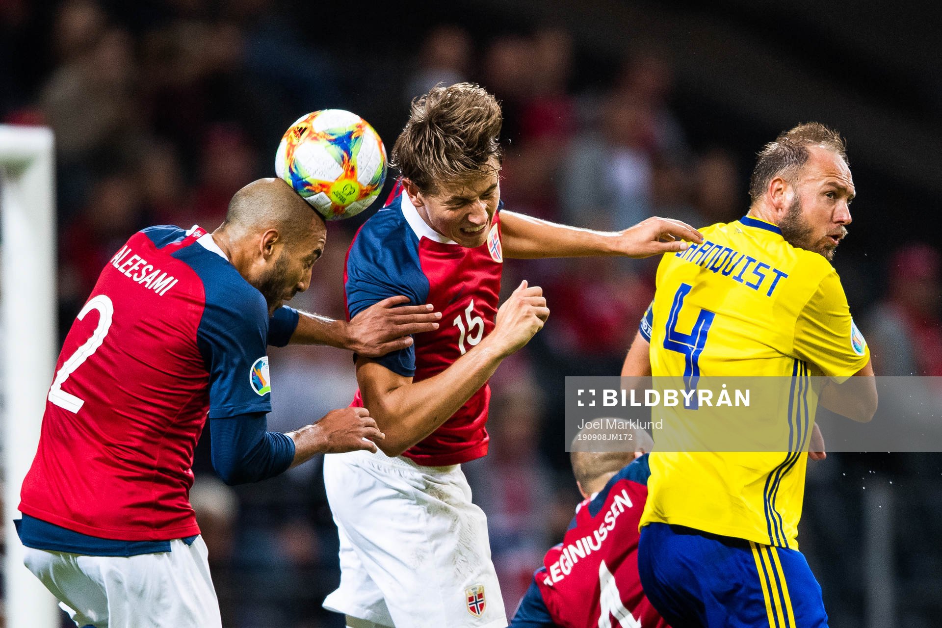 Haitam Aleesami and Sander Berge compete for the ball with
