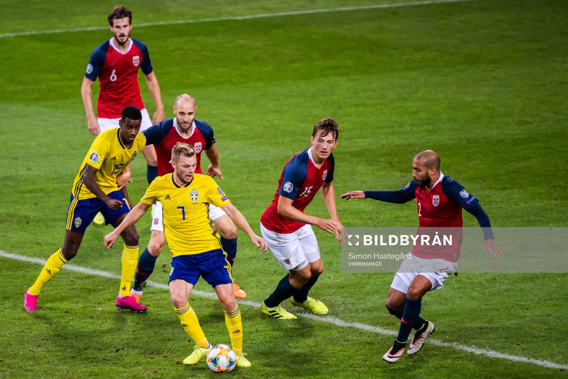 Alexander Isak and Sebastian Larsson of Sweden against