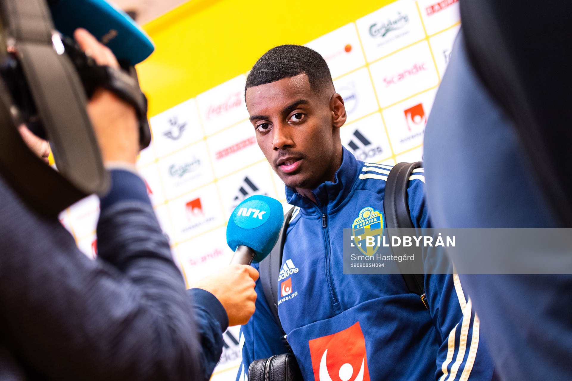 Alexander Isak of Sweden in the mixed zone after the UEFA Euro Qualifier football match between Sweden and Norway on September 8, 2019 in Stockholm.