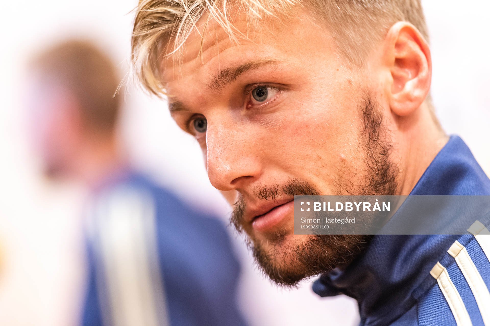 Emil Forsberg of Sweden in the mixed zone after the UEFA Euro Qualifier football match between Sweden and Norway on September 8, 2019 in Stockholm.