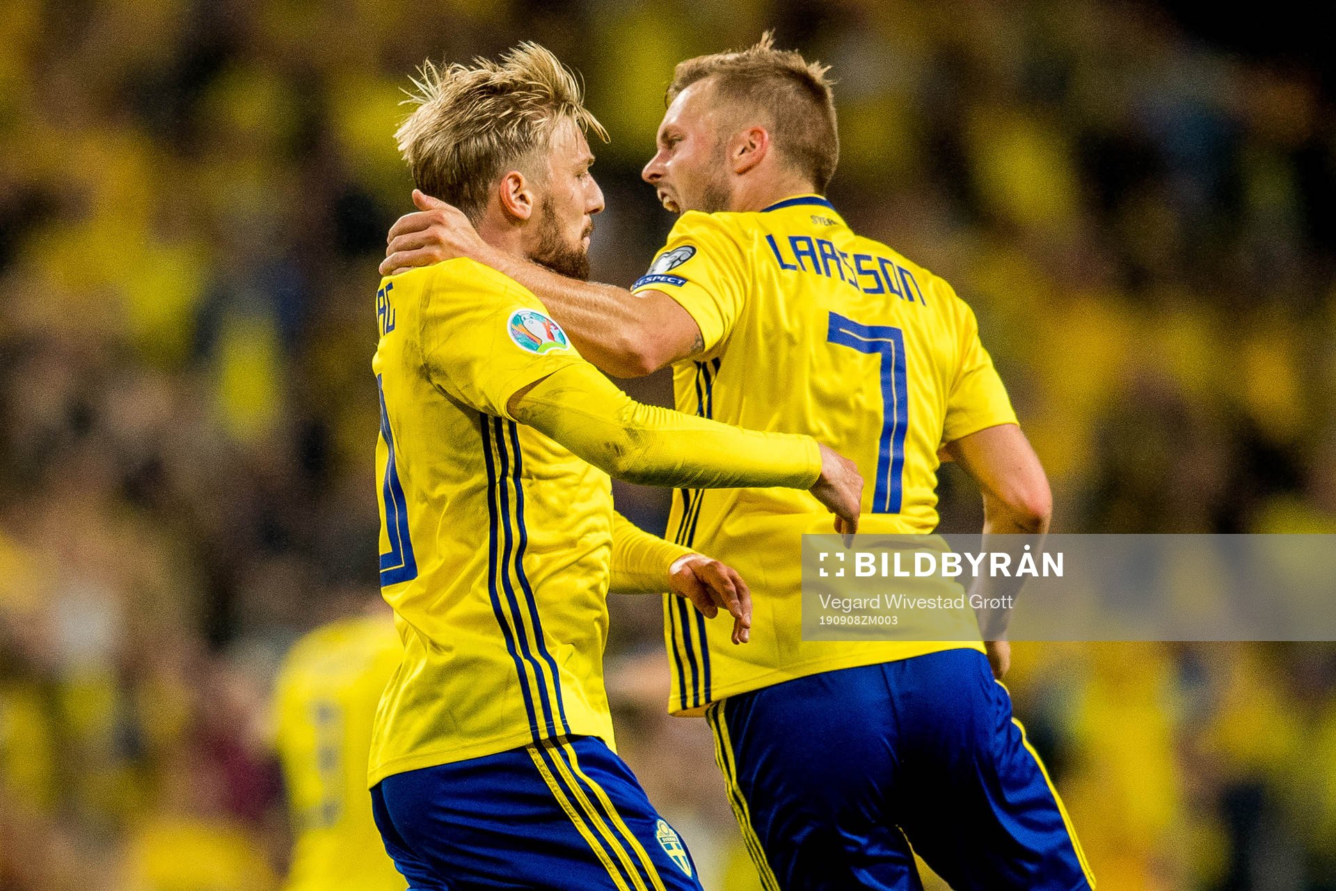 Emil Forsberg of Sweden celebrates with teammate Sebastian
