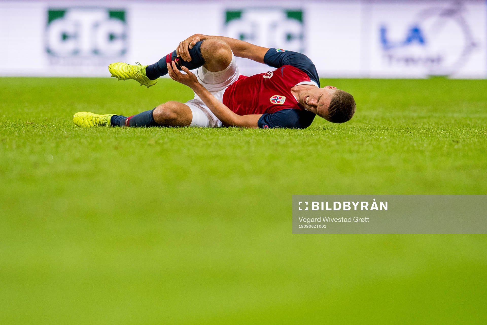 Markus Henriksen of Norway lies down with an injury