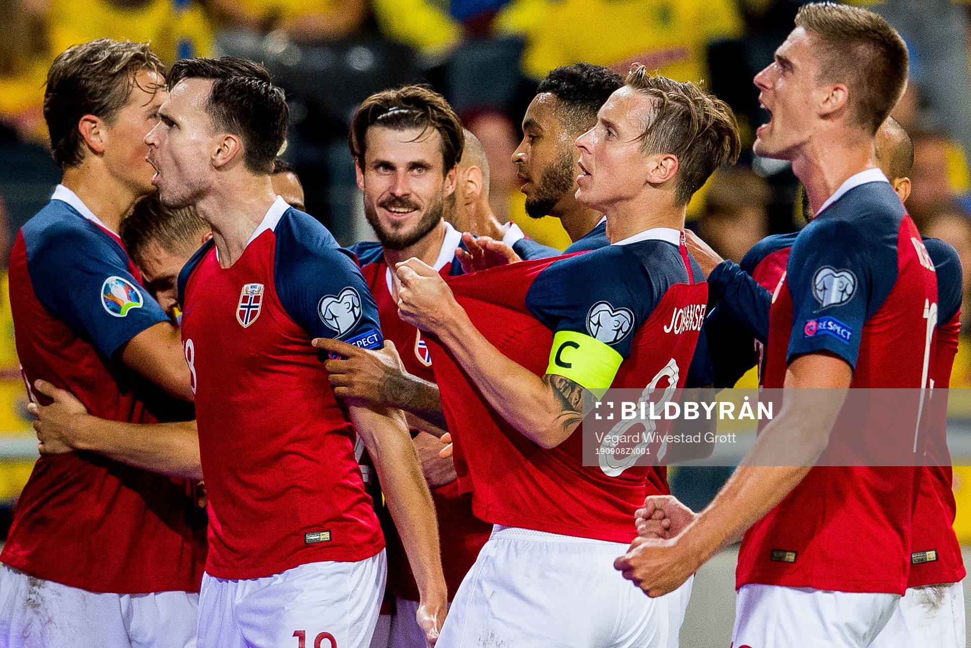 Stefan Johansen of Norway celebrates with teammates Ole